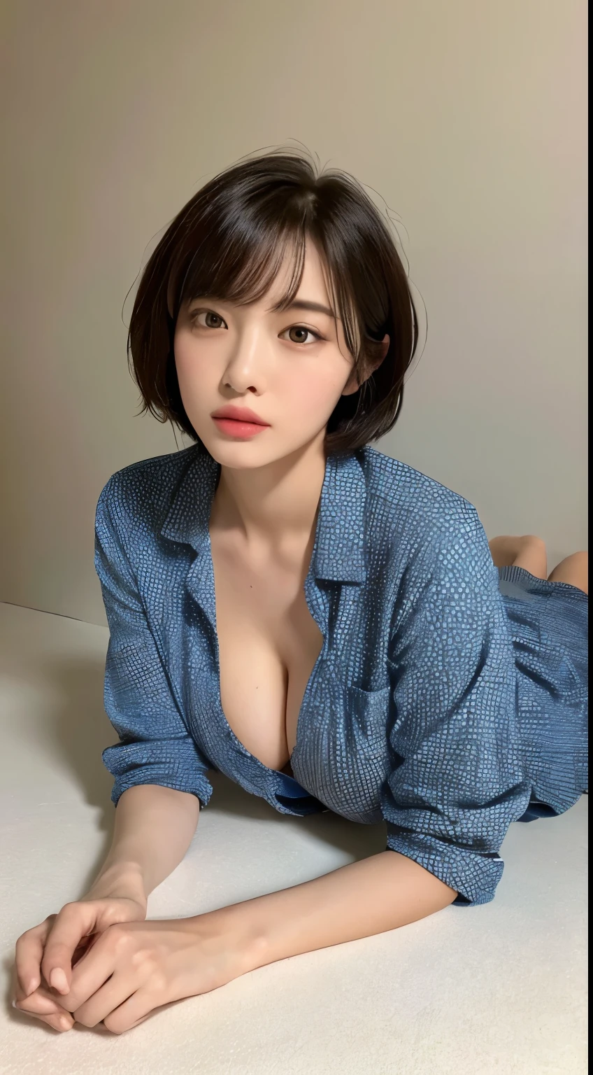 ((highest quality, 8k, masterpiece :1.3)), 1 girl, pretty woman with thin abs :1.3, (medium short hair, huge breasts :1.2), pajamas:1.1, super detailed face, fine eyes, crawl on all fours,From the back,