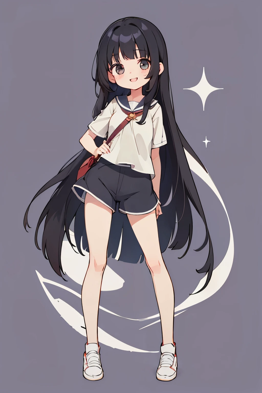 highest quality、full body figure、black hair、straight hair、long hair、、可愛いpetiteな女の子、、12 year old girl、clear、Ladylike、Lady、(culotte shorts:1.5)、Mature look、smile
