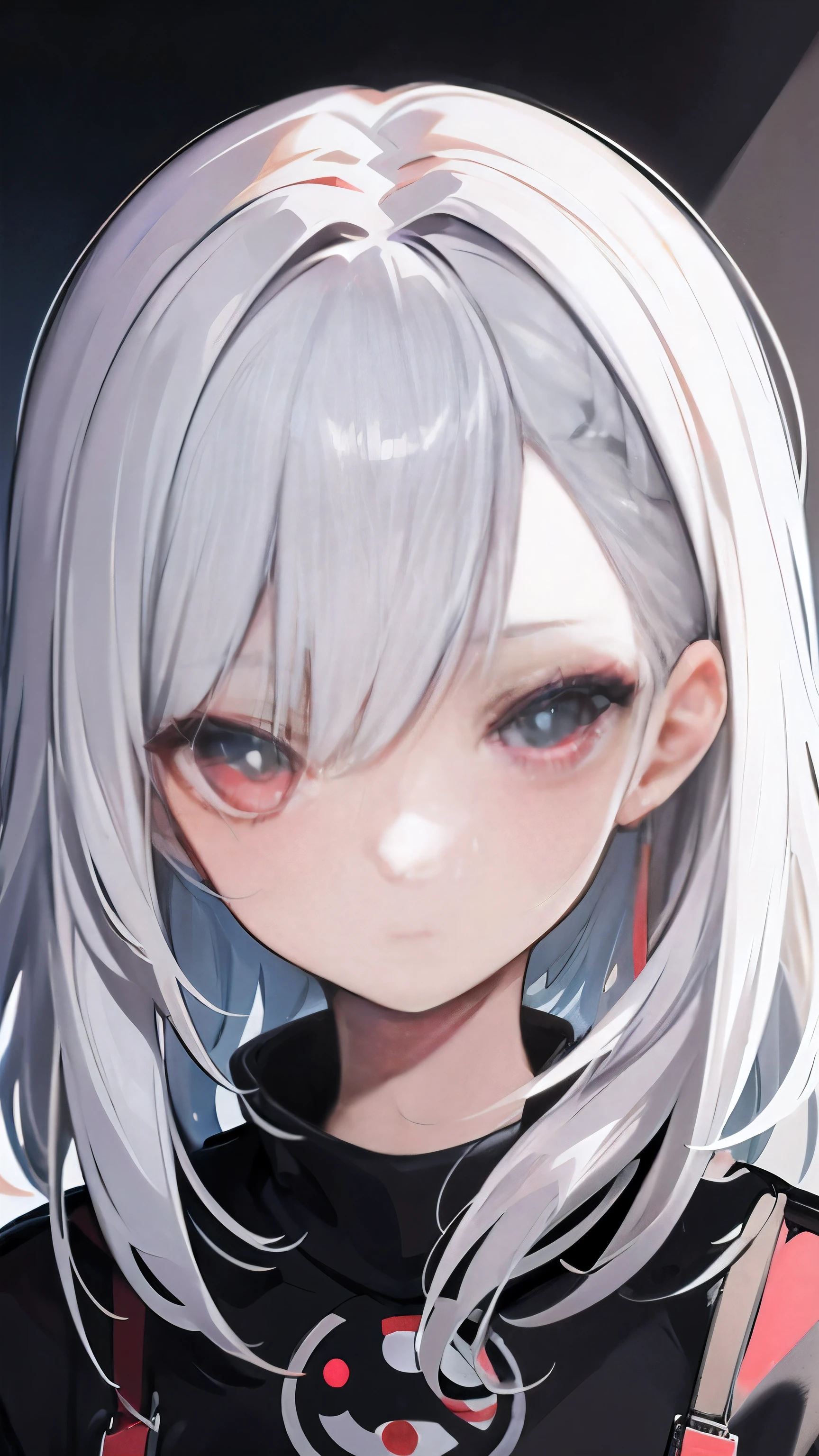 Anime portrait of a girl, bloodshot eyes, white hair, white hair, Colorful hair, symmetrical face, date scene style,  concept art, number, looking at camera, square image