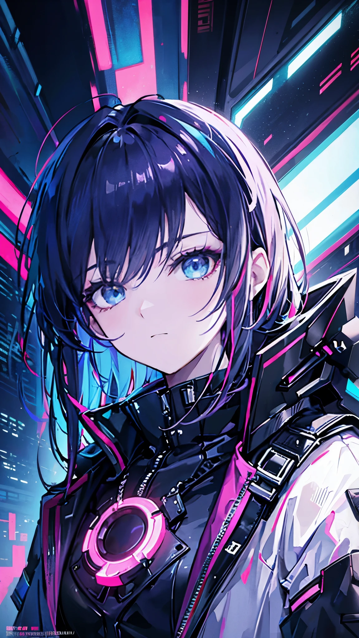 Wear cyberpunk sophisticated streetwear, beautiful, girl, detailed portrait, 4k, bright colors, concept art, Movie-like dramatic atmosphere, sharp focus, Volumetric lighting, light, Studio quality
