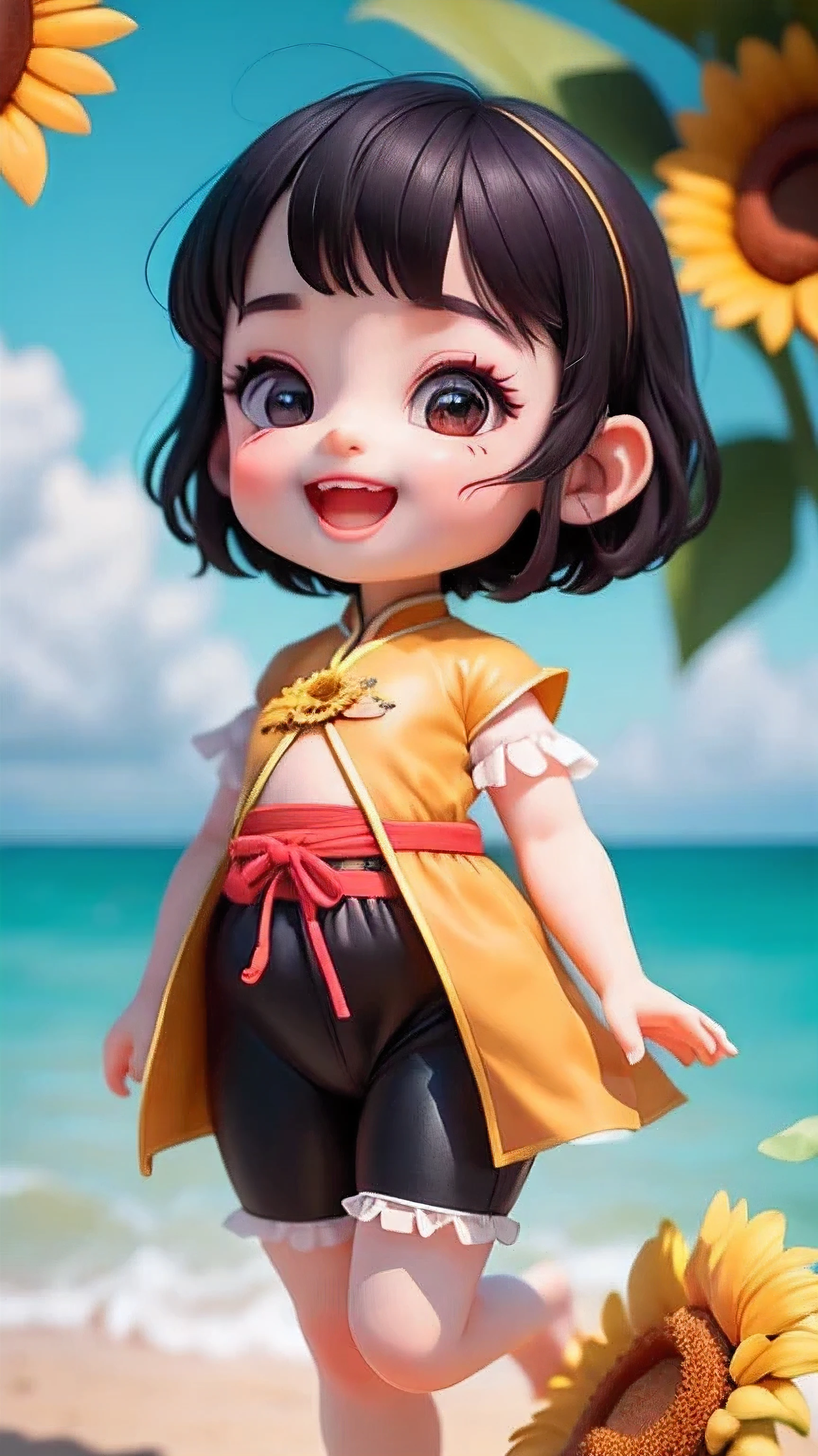 (masterpiece),(best quality),(super detailed), (whole body:1.2),
1 fat man，charming, Smile, open mouth,
flower, beach, , blowing bubbles，Taoist costumes, blush, tree, :3, shirt, short hair, sunflower, vague, black hair, bald，
(Beautiful and delicate face), (beautiful and delicate eyes),
 