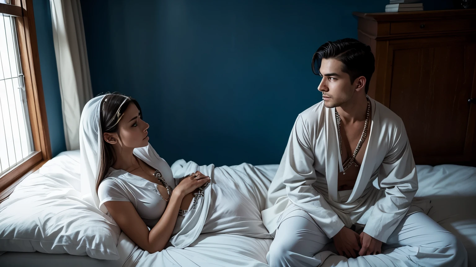 There are men in student uniforms. Female ghost in white dress And the shaman wears white clothes in the bedroom.