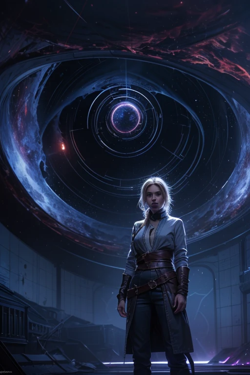 photograph, portrait, floating intimidating woman [Discovery of wormholes leads to new worlds|A cursed prince must marry a monster], [Science fiction:fantasy:0.6] cinematic lighting