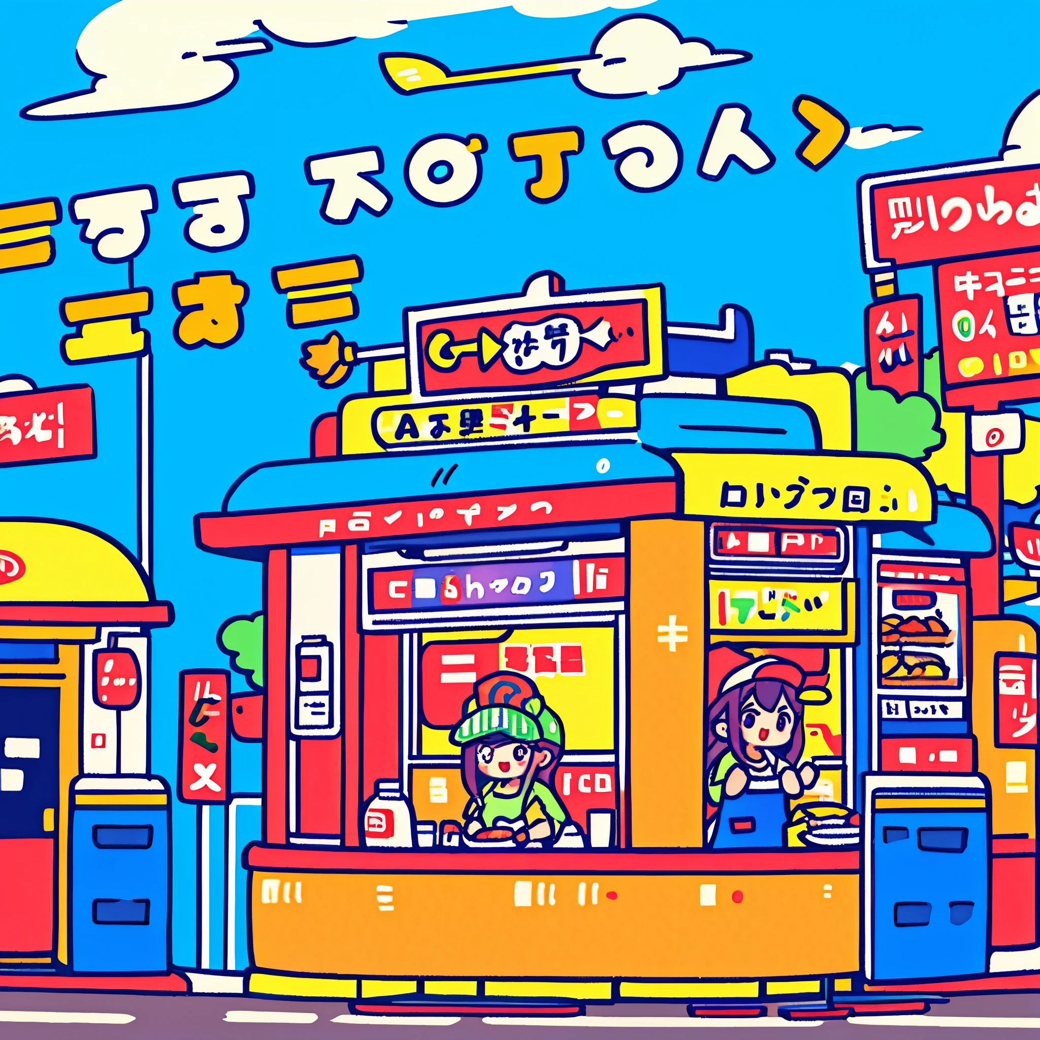 A street fast food restaurant，Cute style