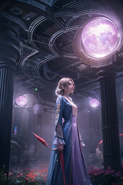 photograph, portrait, floating intimidating woman [Discovery of wormholes leads to new worlds|A cursed prince must marry a monster], [Science fiction:fantasy:0.6] cinematic lighting