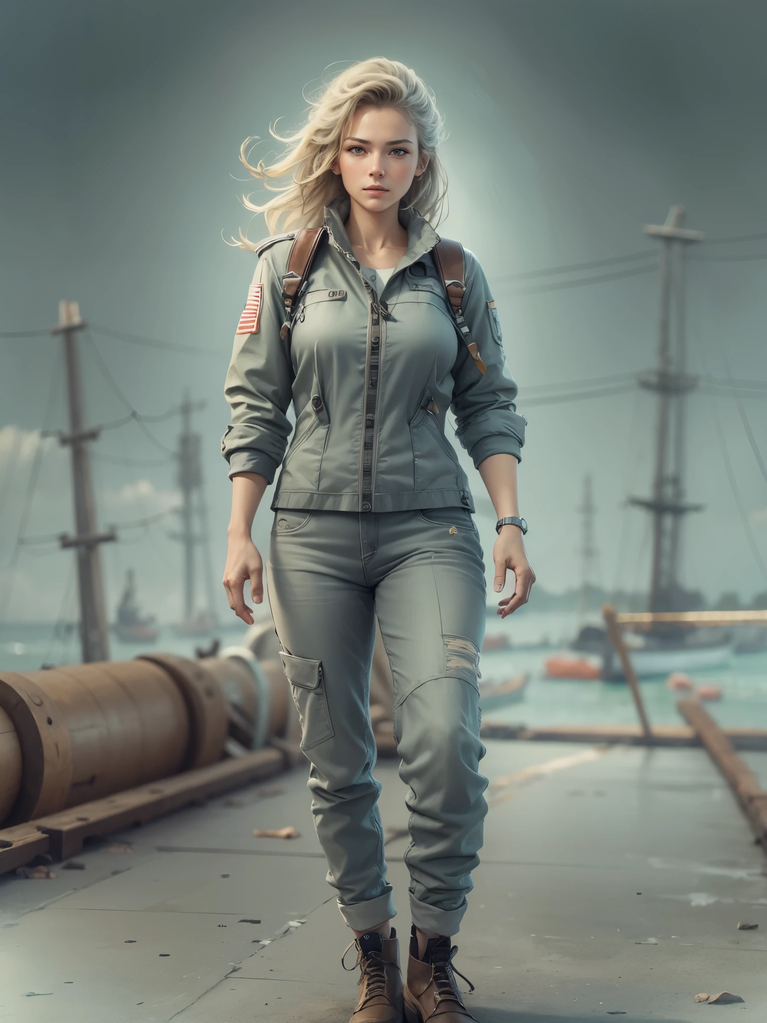 ((best quality)) , ((masterpiece)) ,((details)),((simple_background)),lightslategray color,((realistic)) ,a female Shipbuilder,8k resolution