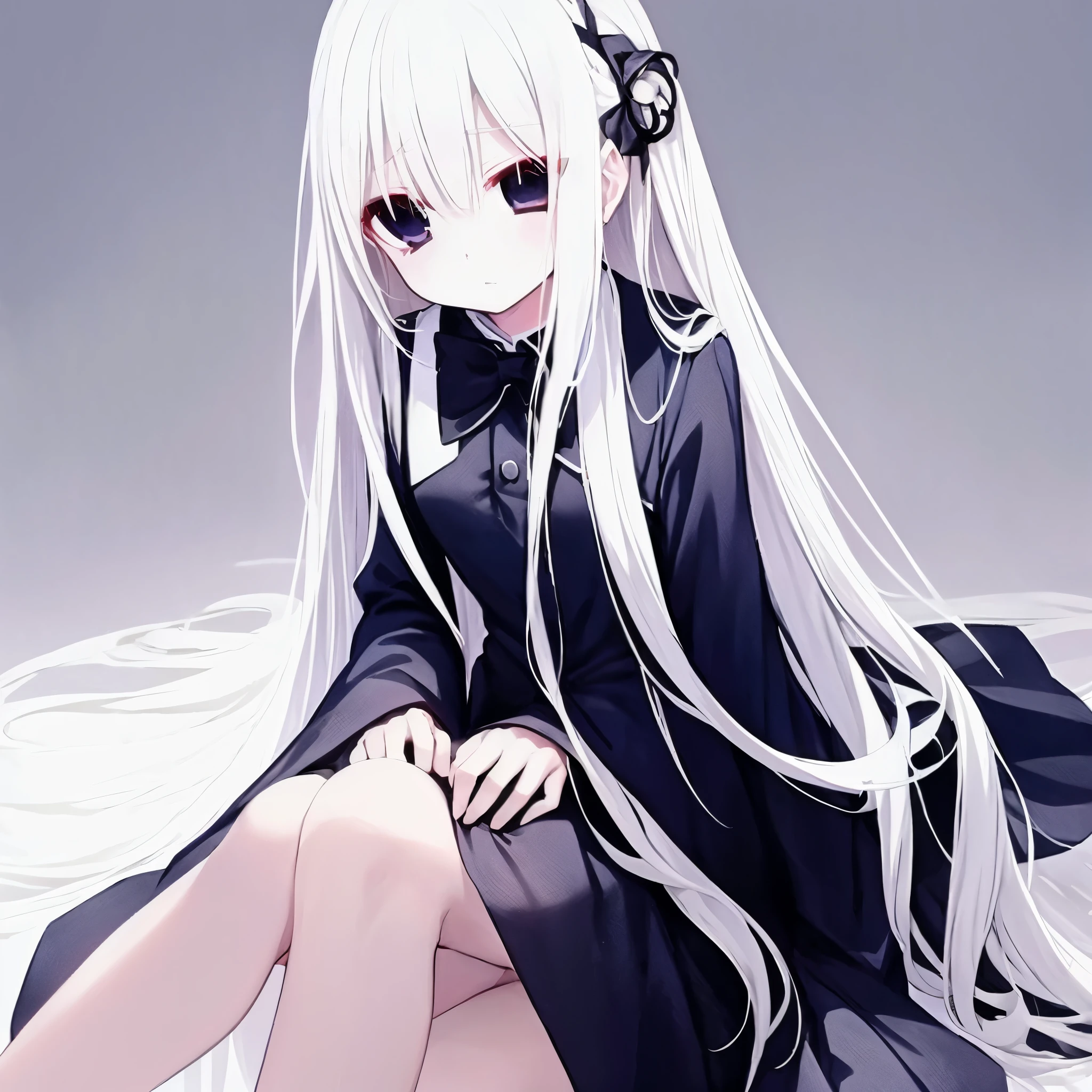 anime girl,long white hair,black dress,sitting on white surface, perfect White hair girl, Anime visual of a cute girl, White hair的女孩, Beautiful anime high school girl, anime long hair girl, Smooth anime CG art, blonde anime long hair girl, anime girl桌面背景, extremely 可爱的anime girl face, 可爱的anime girl, White hair