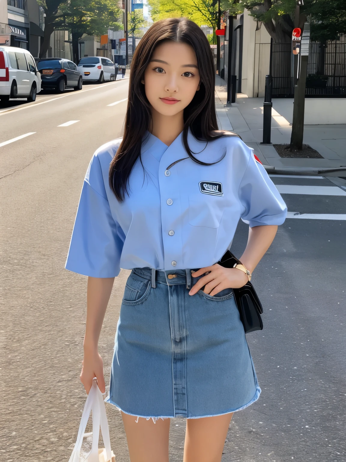 Photoreal, 8k Full Length Portrait, Beautiful woman, attractive look, Clear type, 18-year-old, Tokyo, 2024, spring, Shibuya in the background