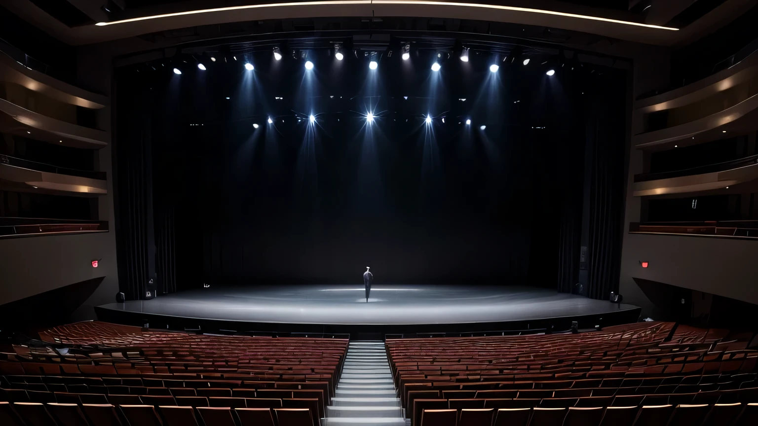 a modern opera stage that has 500 seats. ultra realistic