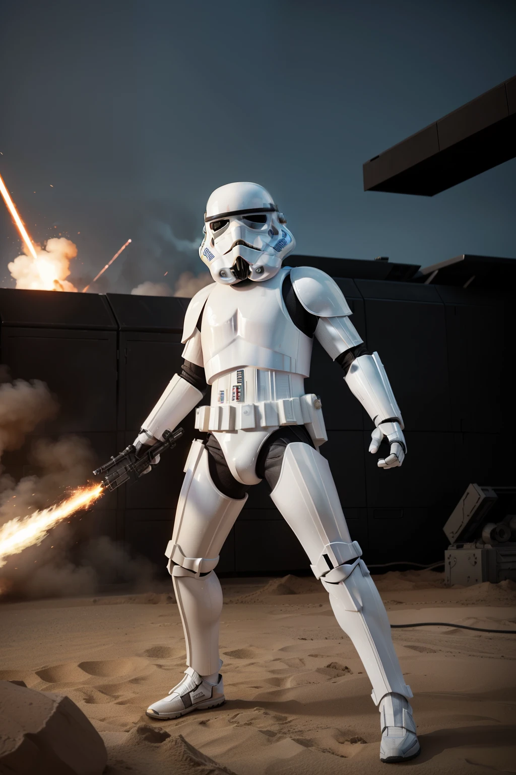 /imagine prompt: Stormtrooper, Star Wars scene, fighting rebels, blast fire still picture, action position, sharp camera focus, cinematic camera effects, dramatic lighting with contrasting shadows and highlights --ar 2:3 --model 3d6d51b391 --cfgscale 9.0 --steps 30 --zoom 2.0 sampler_name:Quadratic use_hires_fix:Yes combine_images:No

In this scene, a Stormtrooper, dressed in his iconic white armor, clashes with rebels amidst a still picture of blast fire. The Stormtrooper's action position conveys a sense of