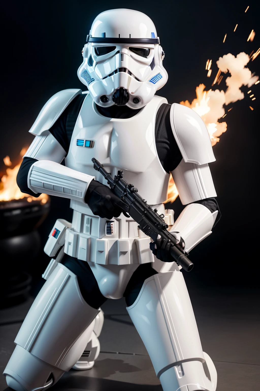 /imagine prompt:Stormtrooper, Star Wars scene, fighting rebels, blast fire still picture, action position, Sharp focus on Stormtrooper's face and weapon, Dramatic contrast and saturation to emphasize fire, Low key lighting with shadows to highlight the intensity of the battle --ar 2:3 --model 025b30da6f --cfgscale 9.0 --steps 30 --zoom 2.0 sampler_name:Euler use_hires_fix:Yes combine_images:No High dynamic range lighting to bring out details in the fire and weapons, Slight motion blur to capture the action, Soft focus on the background to