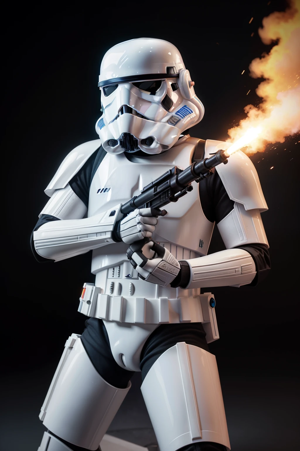 /imagine prompt: Stormtrooper, Star Wars scene, fighting rebels, blast fire still picture, action position, Sharp focus on the Stormtrooper's helmet and weapon, Dramatic camera effects with a cinematic grain and desaturated colors, Saturated volumetric lighting to highlight the flames and explosions --ar 2:3 --model 025b30da6f --cfgscale 9.0 --steps 30 --zoom 2.0 sampler_name:Euler use_hires_fix:Yes combine_images:No High Dynamic Range rendering for enhanced contrast and detail, Realistic lighting to bring out the textures on the