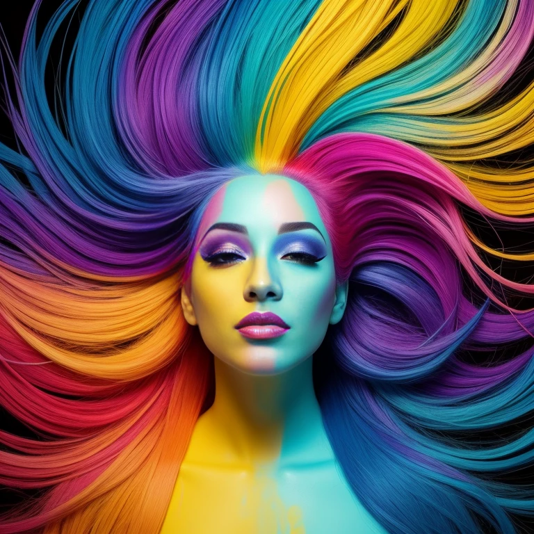 Colorful abstract art masterpiece of Alberto Seveso, where paint meticulously forms an ethereal strand of hair on a head, bathed in romantic, cinematic lighting. The wave-like brushstrokes reflect the sub-surface scattering of light, creating a shimmering, realistic effect, as if each strand is alive with its own unique shine. This intricate, award-winning art rivals the beauty of a successful hair transplant, transcending the boundaries of traditional underwater paint art.