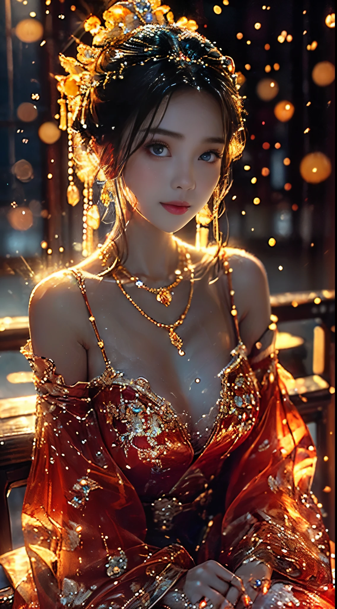 AncheReddressgirl, ((Shot from random angles)), ((sitting position)), ((in the classroom, sitting on the podium)), (Yushuxin,1 girl,alone), clear face, pretty face, 8k, masterpiece, original photo, best quality, detail:1.2,lifelike, detail, Very detailed, CG, Unite, wallpaper, depth of field, movie light, lens flare, Ray tracing, (extremely beautiful face, beautiful lips, beautiful eyes), complex, detail的脸, ((ultra detailed skin)), 1 girl, in the darkness, deep shadow, beautiful girl, pop idol,(Very slim figure:1.3), plump breasts, big breasts, Slender sexy legs, very nice legs, elegant posture, (bright smile), (City night, (neon lights), (night), beautiful girl, white diamond earrings, diameter bracelet, Dia Necklace, clear eyes, (big eyes)