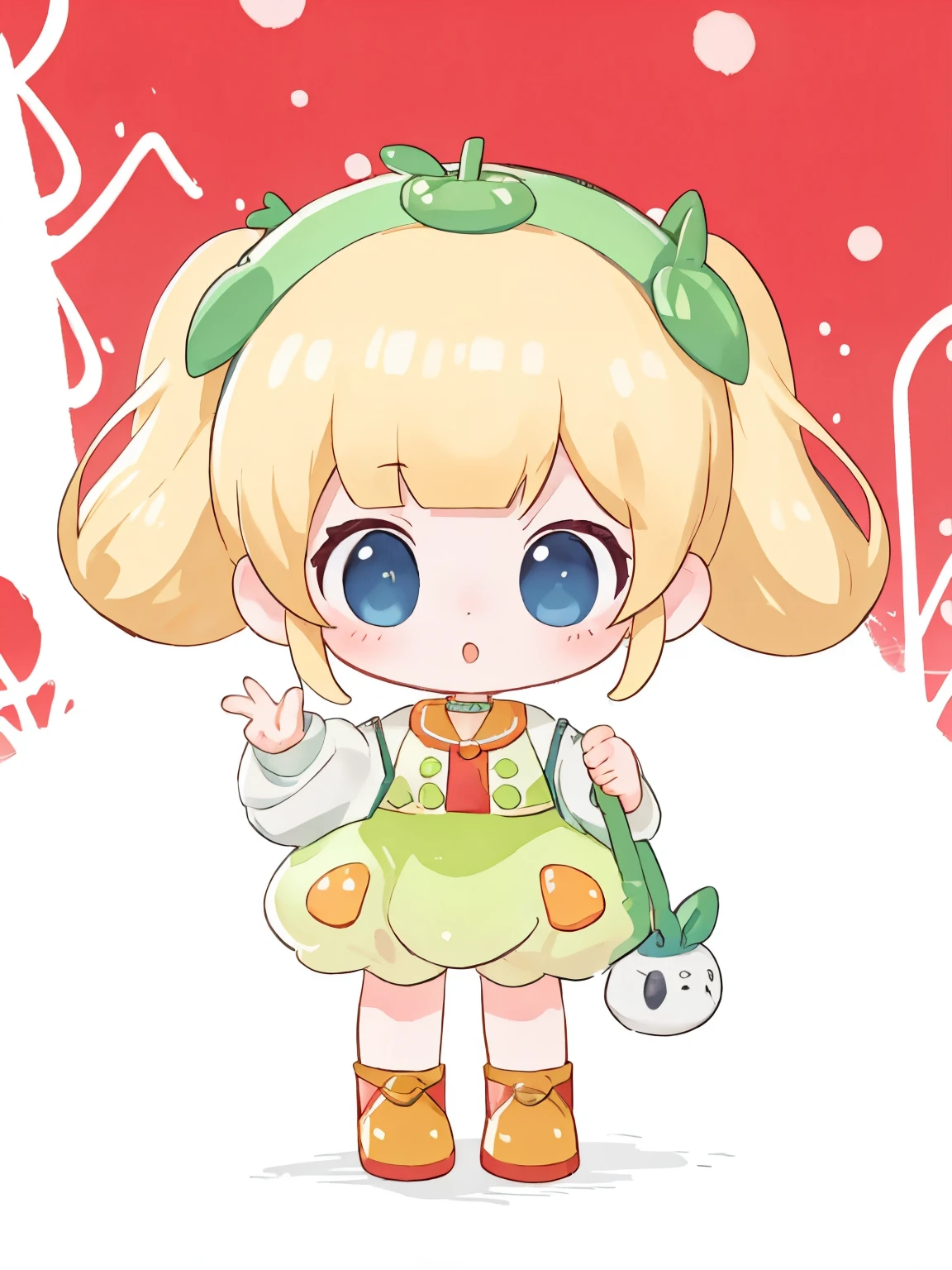 blindbox、Chibi girl acting on stage、wearing a cute fruit costume