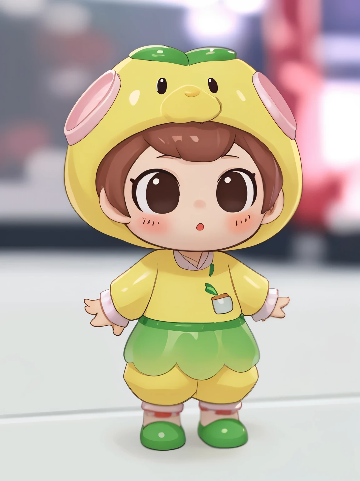 blindbox、Chibi girl acting on stage、wearing a cute fruit costume