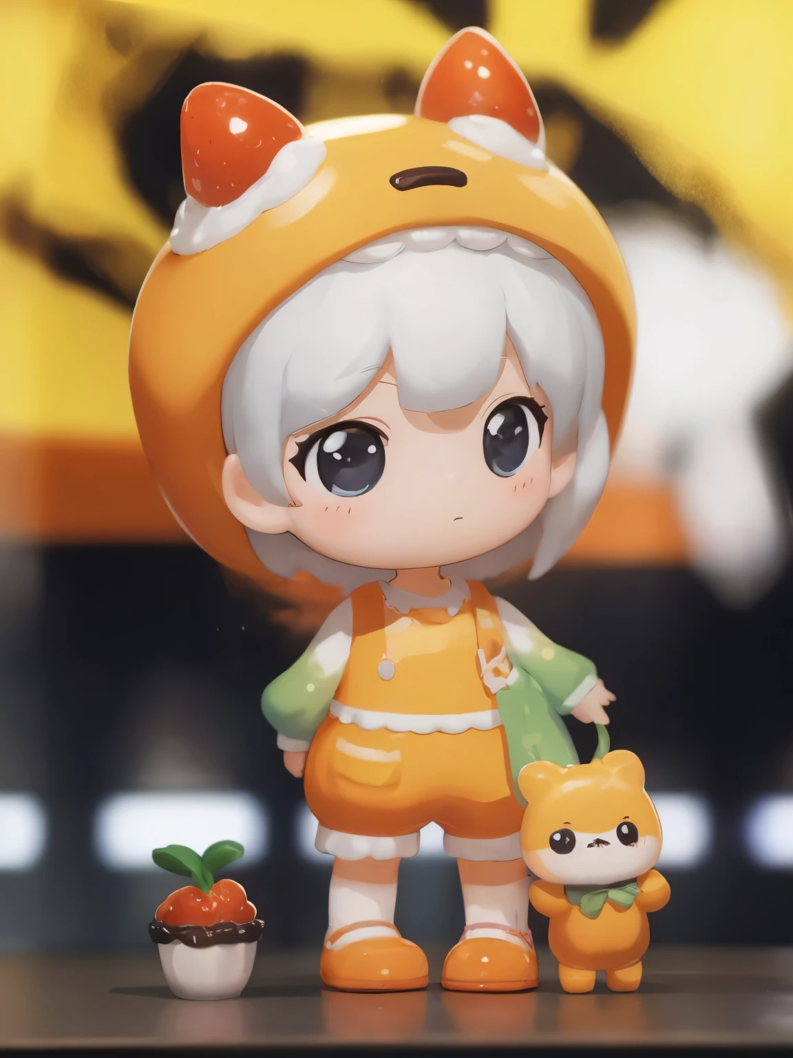 blindbox、Chibi girl acting on stage、wearing a cute fruit costume