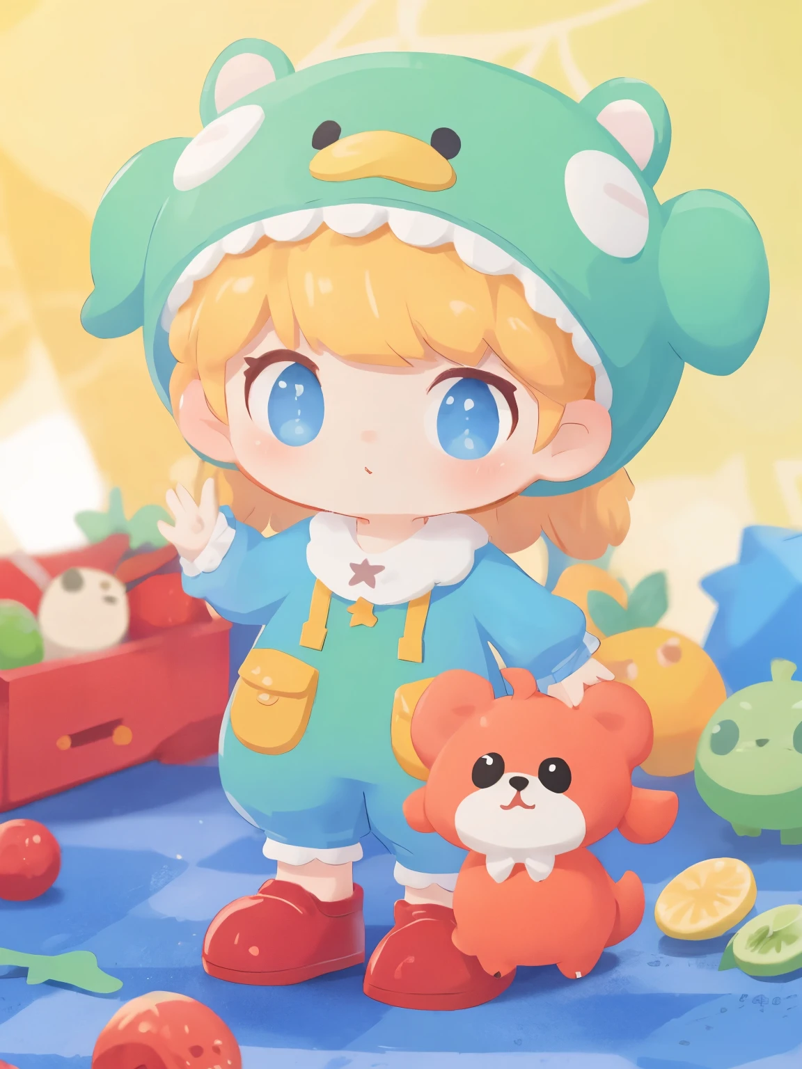 blindbox、Chibi girl acting on stage、wearing a cute fruit costume