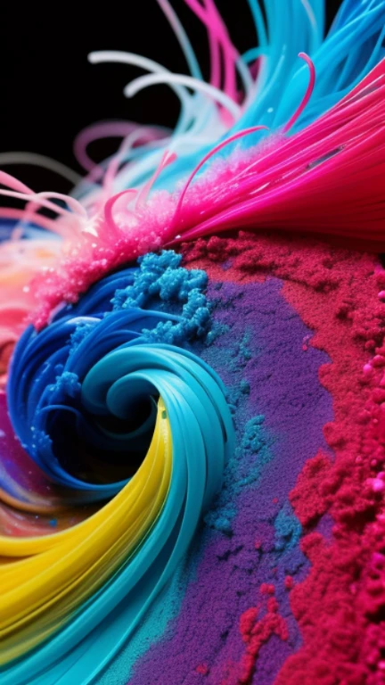Colorful abstract art masterpiece by Alberto Seveso, depicting a wave-like formation of paint, meticulously crafted to represent a single hair strand on a head. Romantic lighting cascades, illuminating the intricacies of the paint with a warm, inviting glow. Sub-surface scattering effects bring the paint to life, imbuing the strand with a lifelike, vibrant shine. Akin to a modern-day hair transplant technique, every brushstroke and droplet of paint is placed with utmost precision and care. This award-winning underwater paint art by Alberto Seveso exemplifies the beauty of the natural world through the artist's innovative and captiv