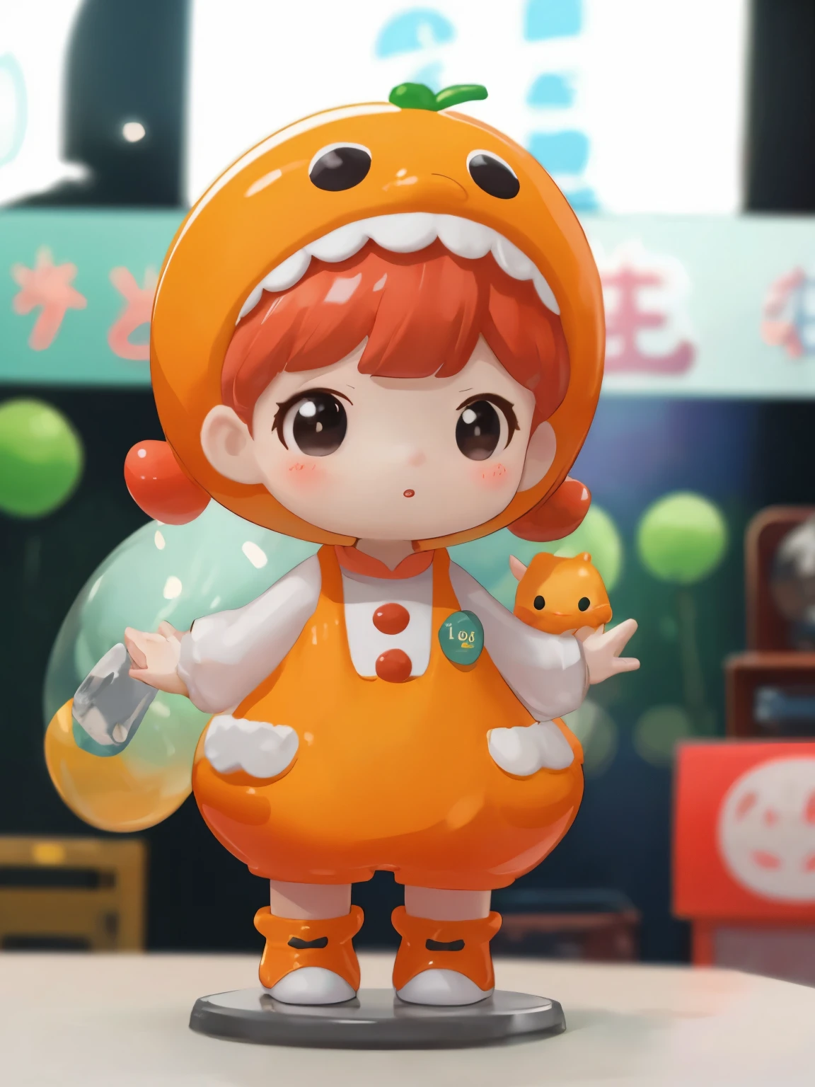 blindbox、Chibi girl acting on stage、wearing a cute fruit costume
