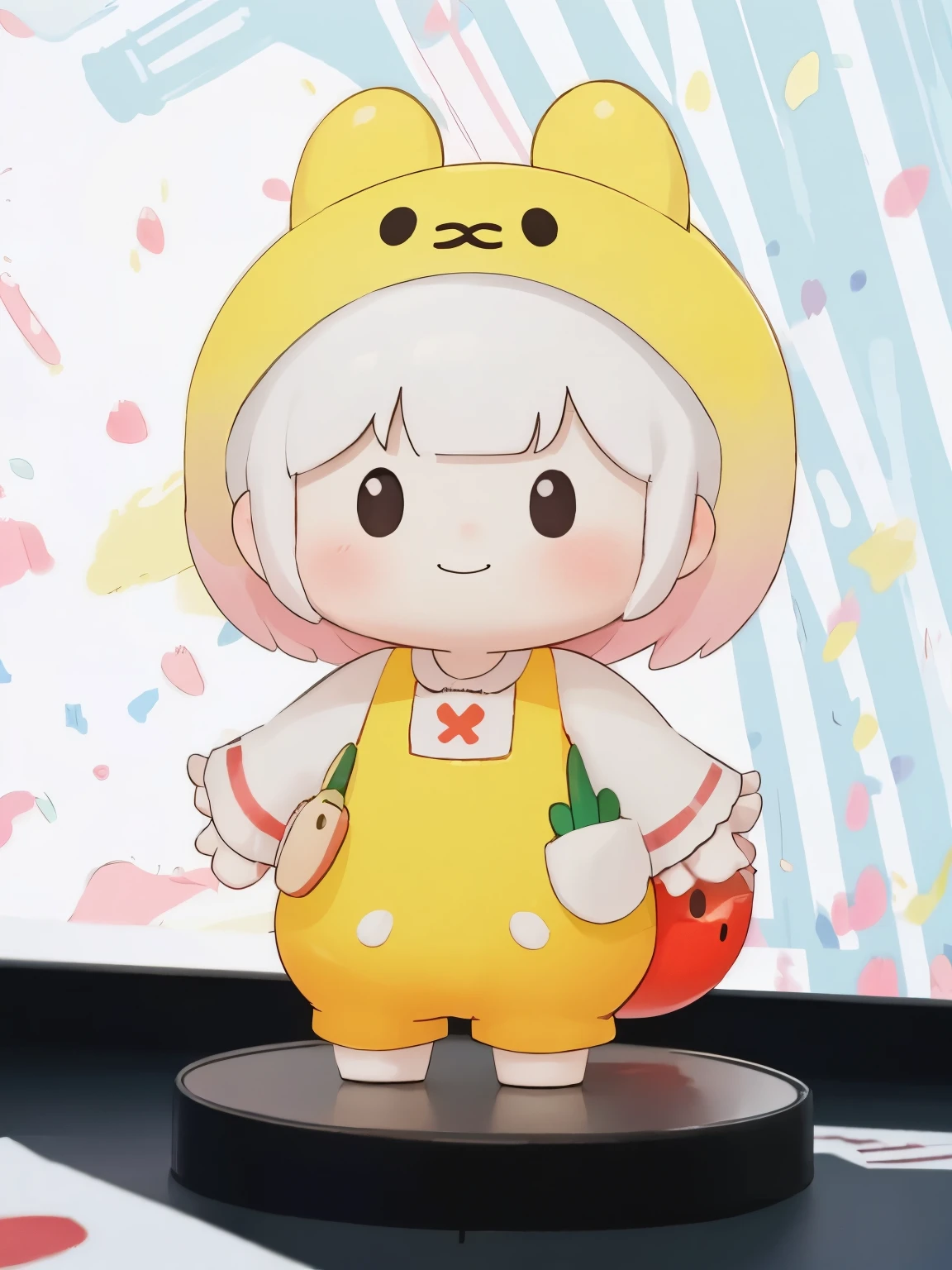 blindbox、Chibi girl acting on stage、wearing a cute fruit costume、Action with a smile