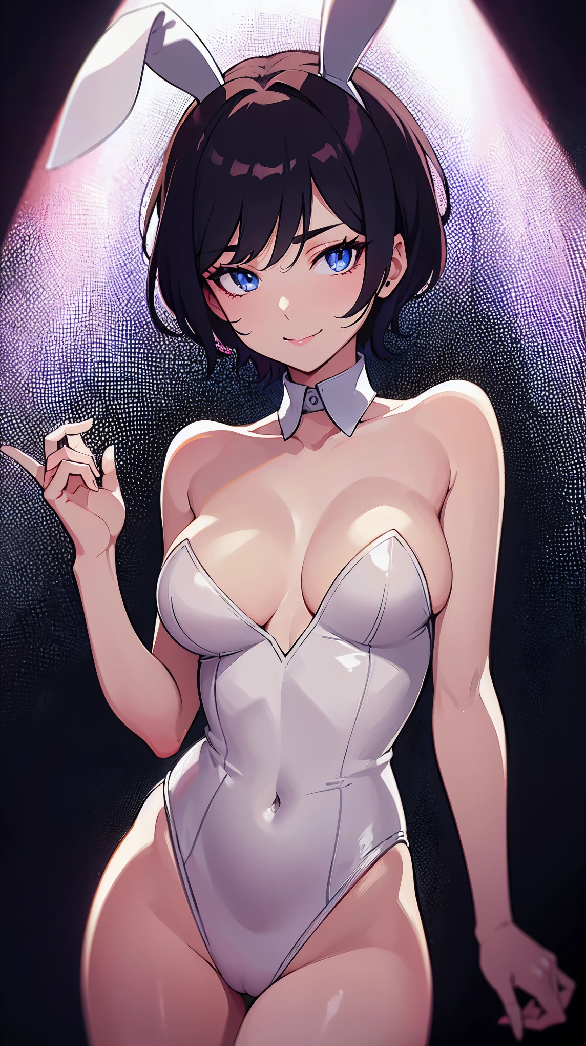 playboy bunny suits, solo, best quality, middle breast, short hair, seductive detailed face, (Charming, dropping eyes:1.2), cinematic lighting, lustrous skin, seductive smile,