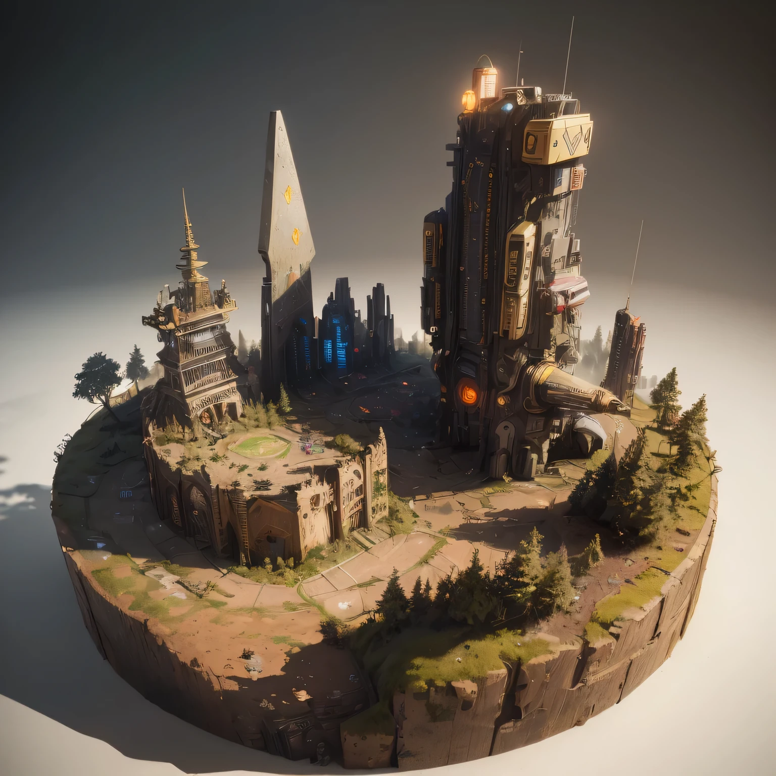 3598年Mars realistic model, (split ends, original photo, best quality, masterpiece:1.4),Steampunk Cyberpunk 6820 City,(CyberpunkMars light:1.3), Mars (related to land),(in a small nature box:1.3),Isometric, small nature, landscape on foundation,landscape,