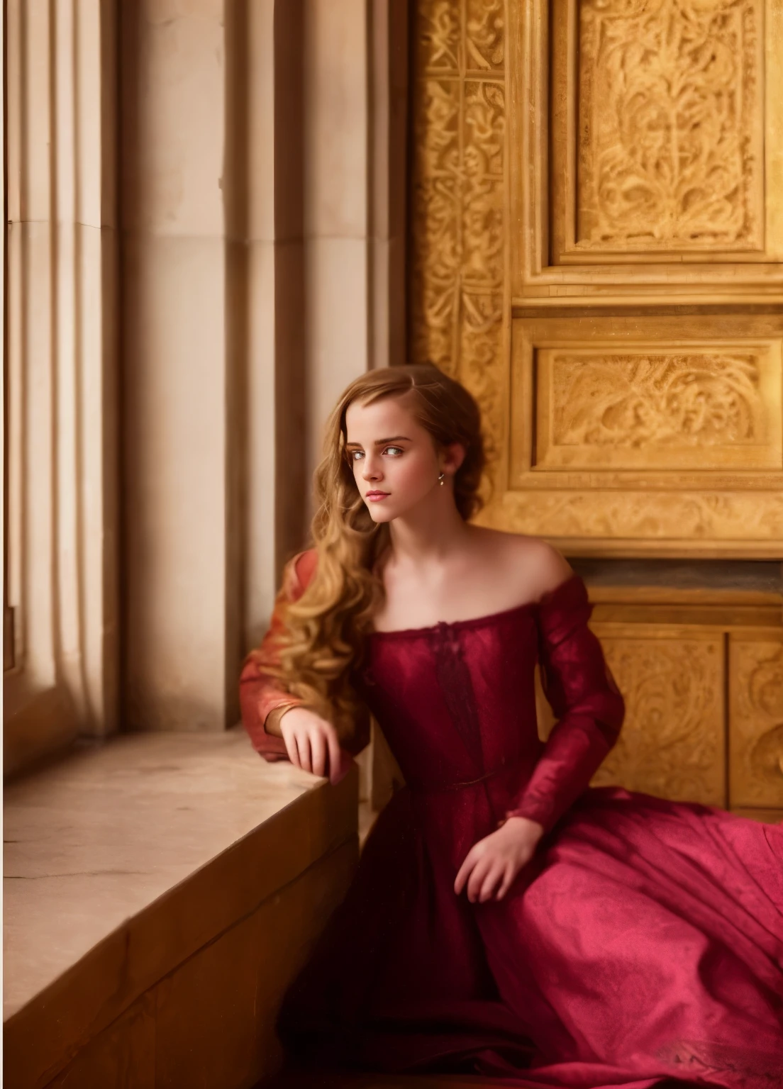 [emma watson: amber heard: 0.5], (long hair:0.5), headLeaf, wearing stola, vast roman palace, large window, medieval renaissance palace, ((large room)), 4k, arstation, intricate, elegant, highly detailed
