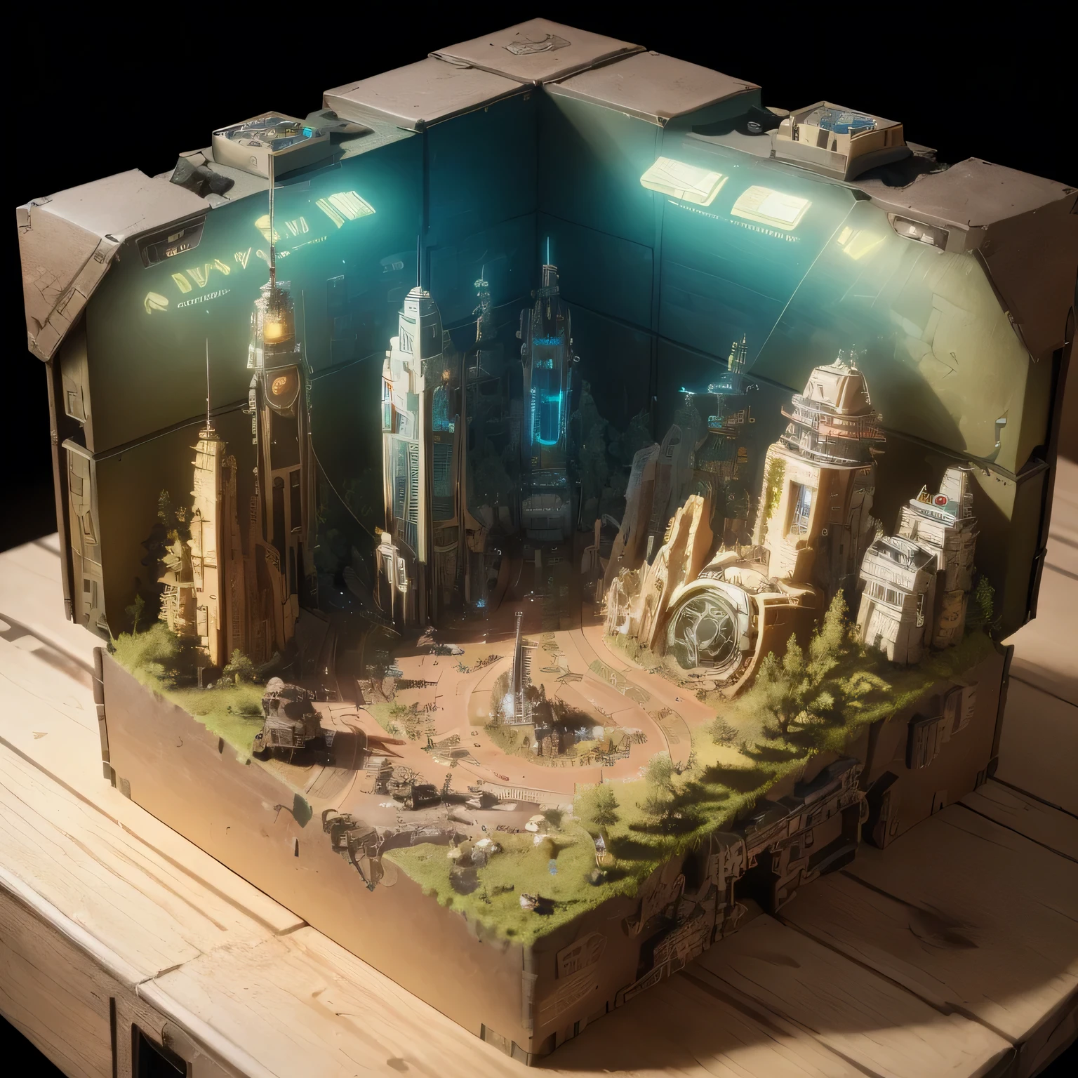 3598年Mars realistic model, (split ends, original photo, best quality, masterpiece:1.4),Steampunk Cyberpunk 6820 City,(CyberpunkMars light:1.3), Mars (related to land),(in a small nature box:1.3),Isometric, small nature, landscape on foundation,landscape,