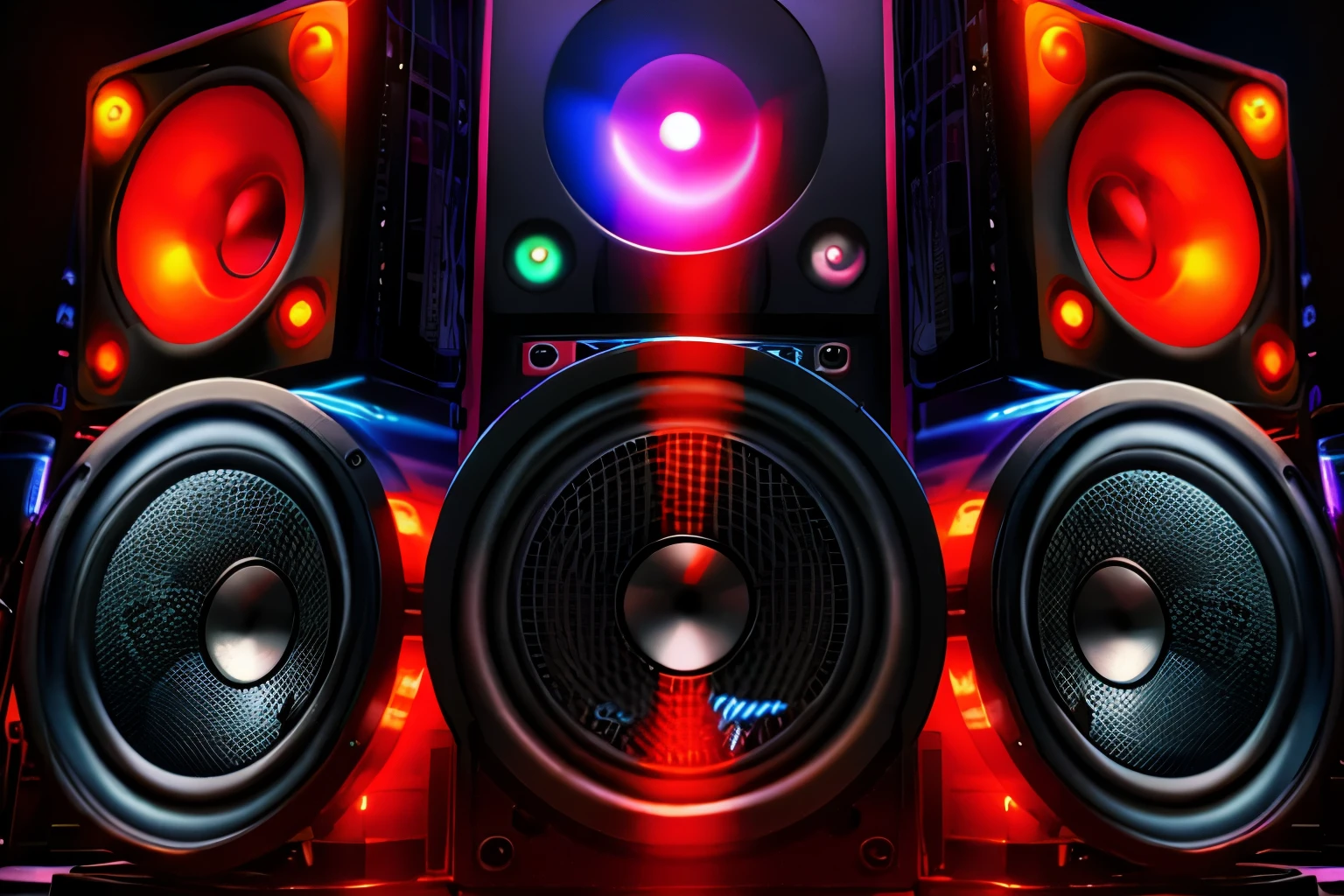 a close up of a group of speakers with a neon light, stage speakers, speakers, audio equipments, many speakers, nightclub background, dj, bright glowing instruments, huge speakers, shutterstock, giant speakers, background artwork, istock, 4 k 8 k, 4k 8k, vinyl, stock image, 8k 4k, 8 k 4 k