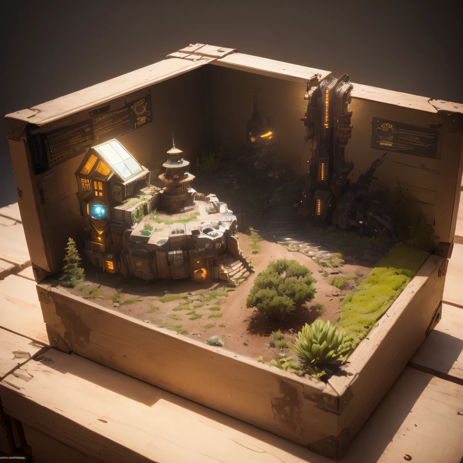 3598年Mars realistic model, (split ends, original photo, best quality, masterpiece:1.4),Steampunk Cyberpunk 6820 City,(CyberpunkMars light:1.3), Mars (related to land),(in a small nature box:1.3),Isometric, small nature, landscape on foundation,landscape,