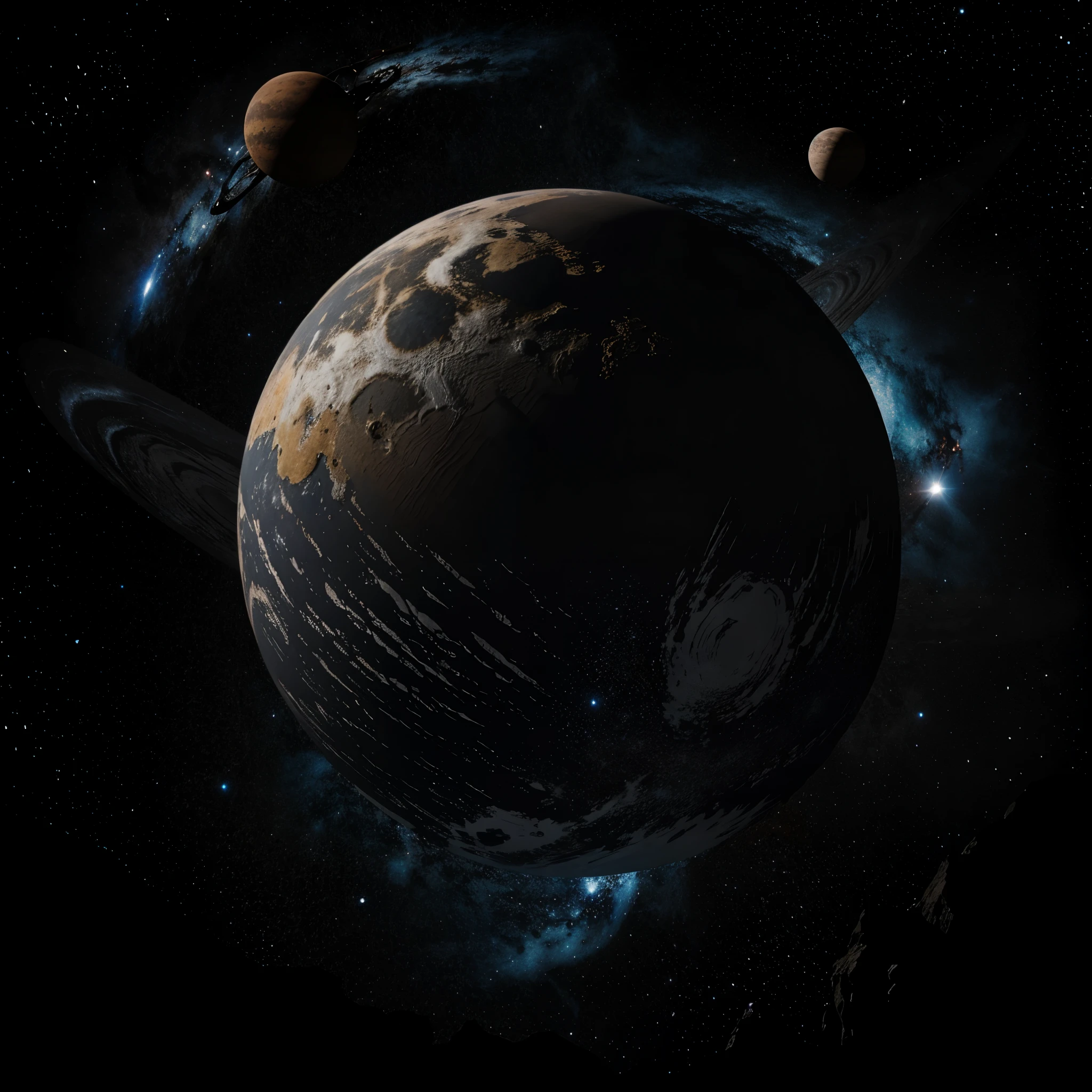 black ink art style planet in the galaxy