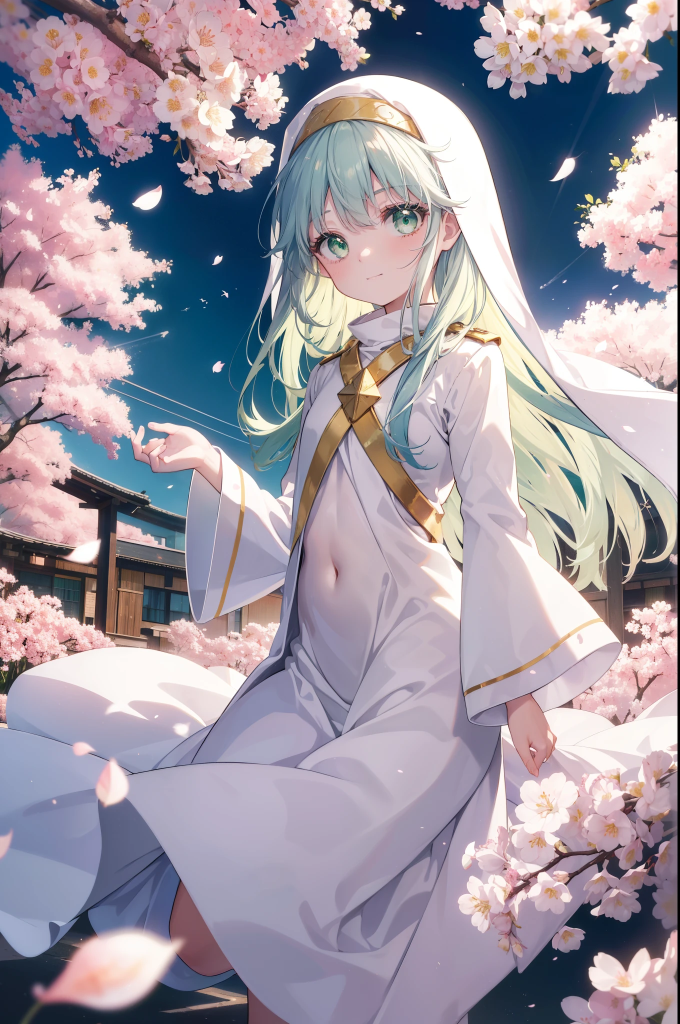 index, index, (green eyes:1.5), silver hair, long hair, (flat chest:1.2),smile,happy atmosphere,
break the habit, long sleeve, nun, robe, white robe, wide sleeve,long skirt,brown short boots,A sheet is stretched under the cherry tree,I&#39;Iは桜の木の下でシートに座っています,food is placed on the seat,pink landscape,
壊す looking at viewer, Upper body, whole body,
rest outdoors, Demolish a park where cherry blossoms are blooming (masterpiece:1.2), highest quality, High resolution, unity 8k wallpaper, (shape:0.8), (fine and beautiful eyes:1.6), highly detailed face, perfect lighting, Very detailed CG, (perfect hands, perfect anatomy),