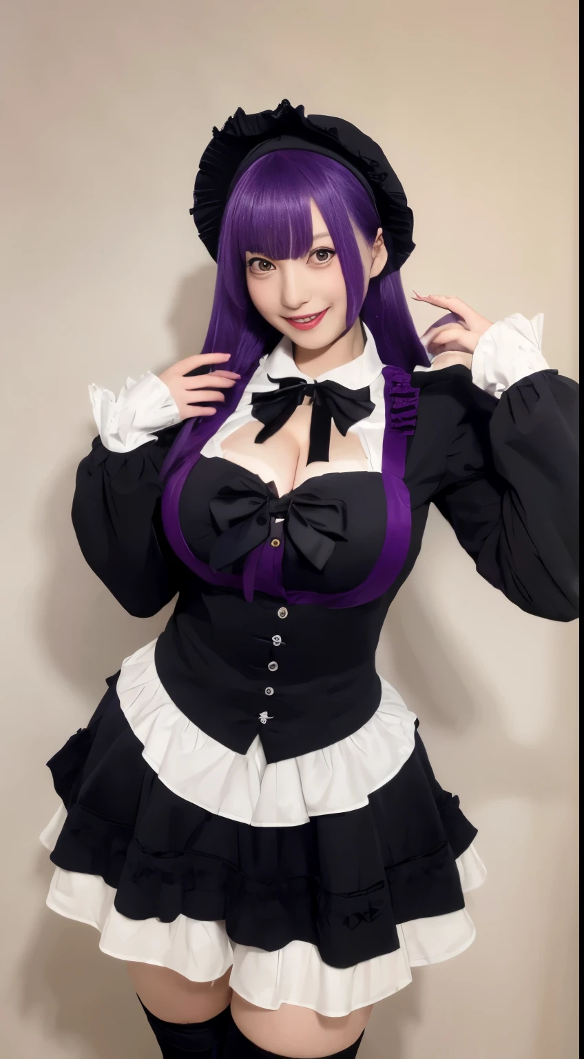 purple haired woman in bunny ears and black dress posing for a picture, anime girl cosplay, shalltear from overlord, professional cosplay, anime cosplay, glamourous cosplay, cosplay, elegant glamourous cosplay, marin kitagawa fanart, maya fey from ace attorney, cosplay photo, ahegao, violet and black, black and violet costume, anime girl in real life