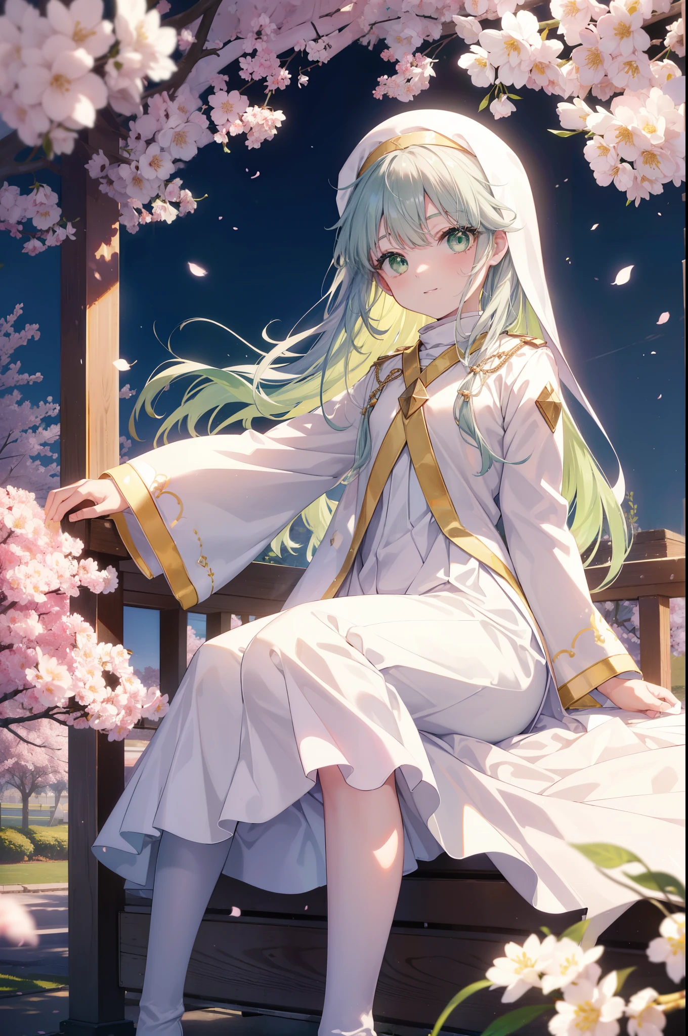 index, index, (green eyes:1.5), silver hair, long hair, (flat chest:1.2),smile,happy atmosphere,
break the habit, long sleeve, nun, robe, white robe, wide sleeve,long skirt,brown short boots,A sheet is stretched under the cherry tree,I'Iは桜の木の下でシートに座っています,food is placed on the seat,pink landscape,
壊す looking at viewer, Upper body, whole body,
rest outdoors, Demolish a park where cherry blossoms are blooming (masterpiece:1.2), highest quality, High resolution, unity 8k wallpaper, (shape:0.8), (fine and beautiful eyes:1.6), highly detailed face, perfect lighting, Very detailed CG, (perfect hands, perfect anatomy),