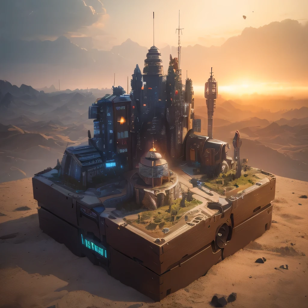 3598年Mars realistic model, (split ends, original photo, best quality, masterpiece:1.4),Steampunk Cyberpunk 6820 City,(CyberpunkMars light:1.3), Mars (related to land),(in a small nature box:1.3),Isometric, small nature, landscape on foundation,landscape,