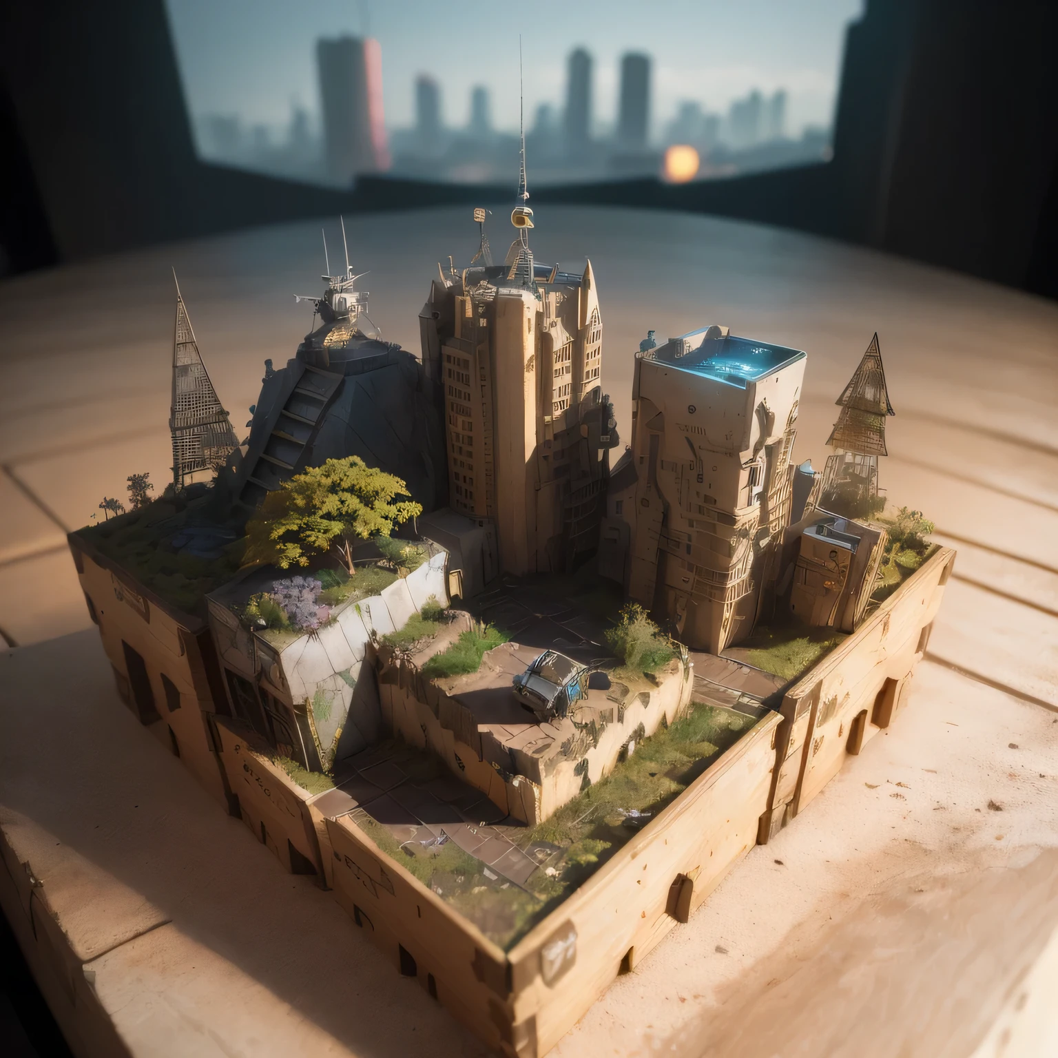3598年Mars realistic model, (split ends, original photo, best quality, masterpiece:1.4),Steampunk Cyberpunk 6820 City,(CyberpunkMars light:1.3), Mars (related to land),(in a small nature box:1.3),Isometric, small nature, landscape on foundation,landscape,