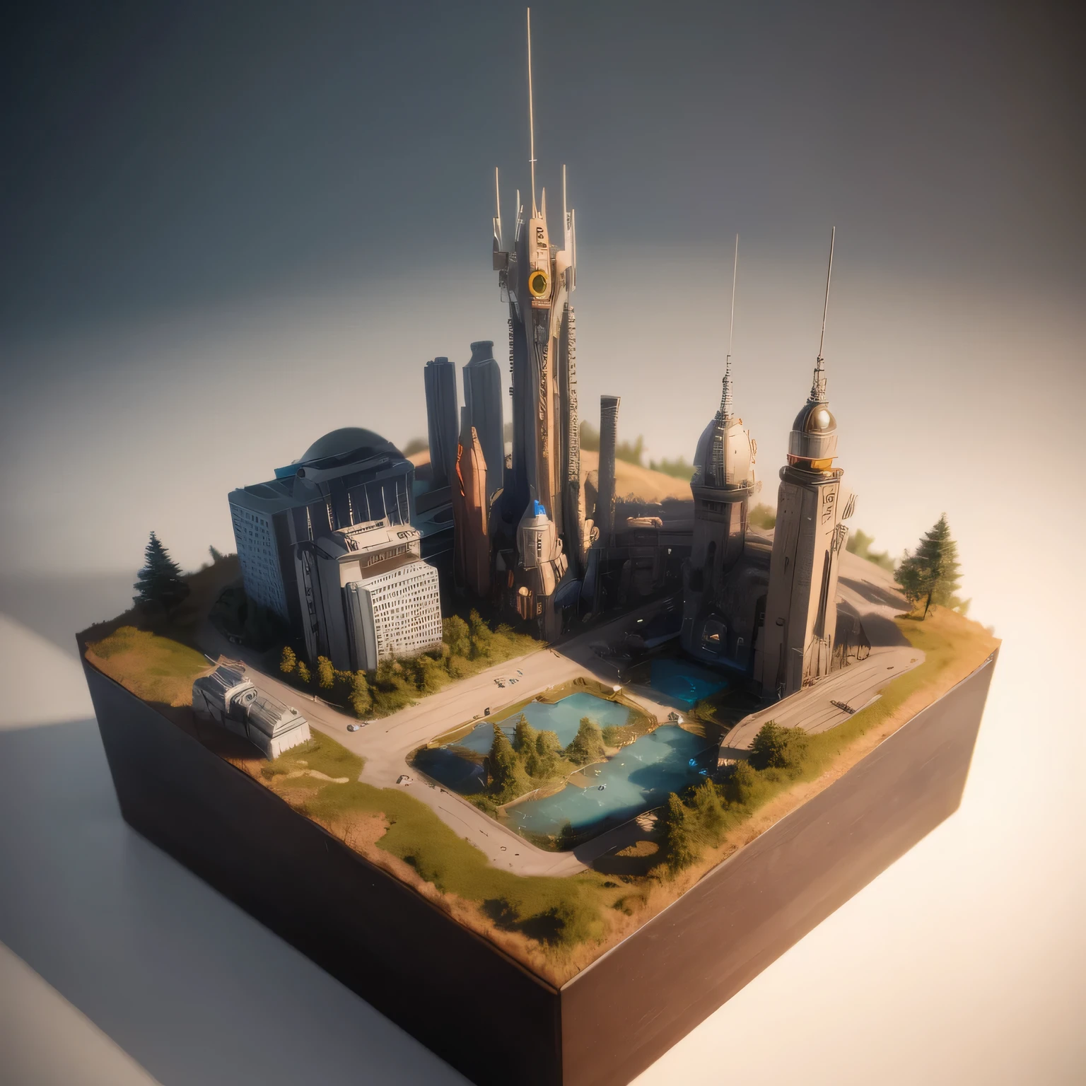 3598年Mars realistic model, (split ends, original photo, best quality, masterpiece:1.4),Steampunk Cyberpunk 6820 City,(CyberpunkMars light:1.3), Mars (related to land),(in a small nature box:1.3),Isometric, small nature, landscape on foundation,landscape,