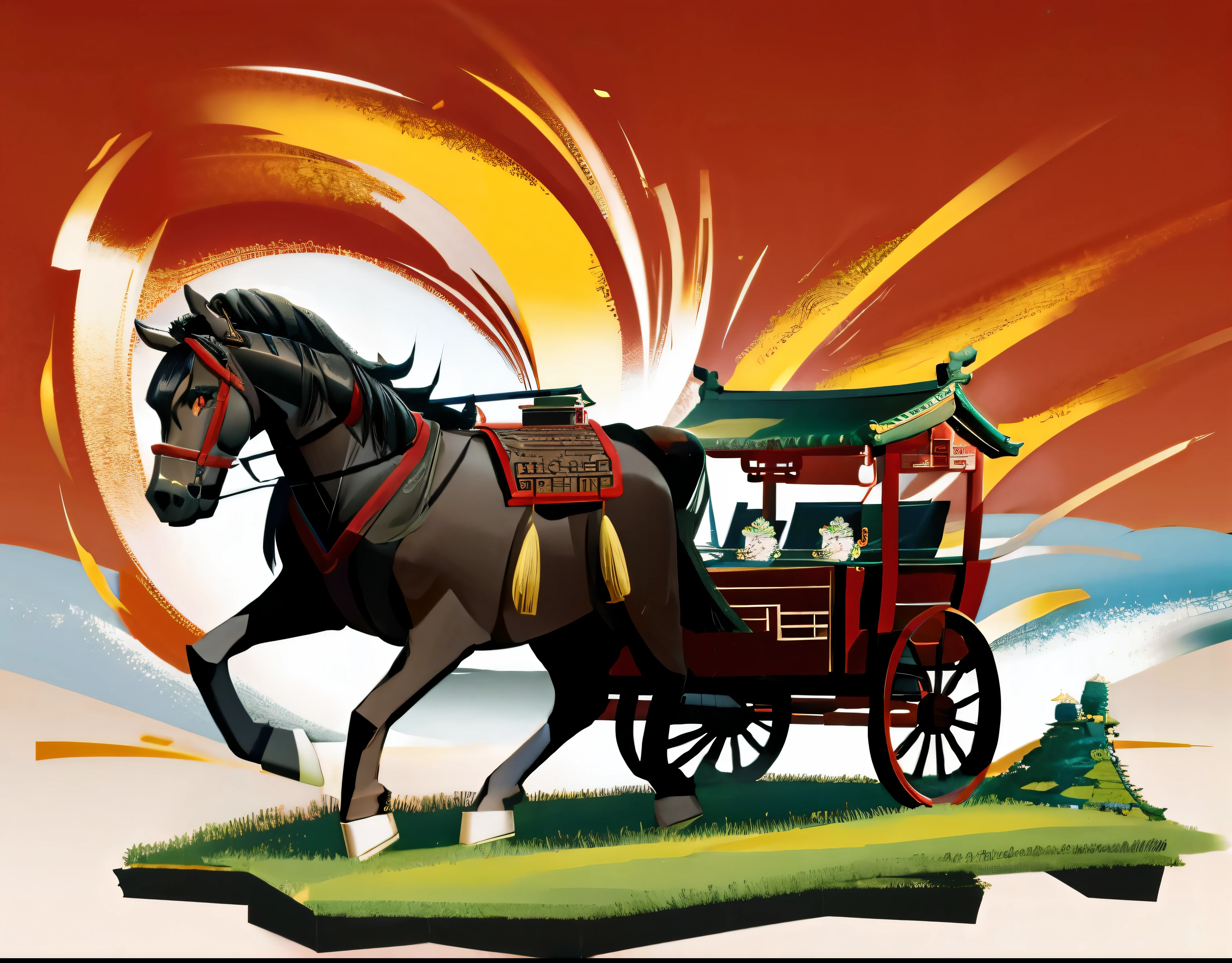 ancient chinese art style,transport,unmanned
