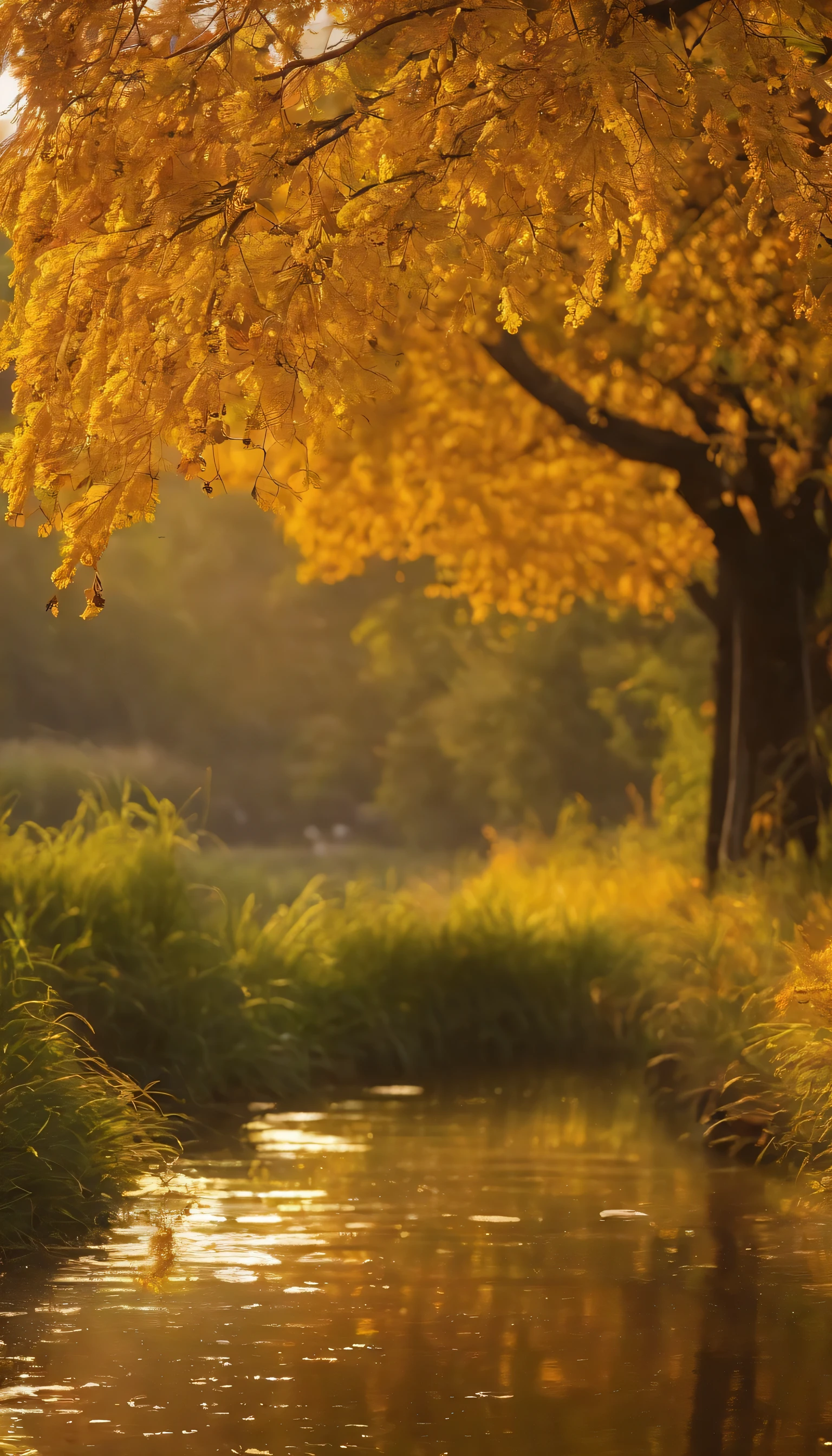 in autumn, The rice seedlings in the rice fields have matured, The fields are golden; The leaves on the trees are constantly changing colors, Gradually turns to deep red, pink, red light, Golden, light yellow, light yellow, tangerine... Showing brilliant and colorful colors. The autumn scenery is as beautiful as a fairy tale and a Dream. Autumn is coming, And the weather is getting cooler day by day. It seems to be telling people that summer is over，Autumn begins. With the arrival of autumn wind, The color of tree leaves constantly changes to adapt to changes in the environment, Gradually turns to yellow and red, Then the leaves fall. The fields are golden, This is a pleasant scene of a good harvest, It gives a feeling "Spring flowers and autumn fruits". in autumn, chrysanthemums are blooming, And all kinds of chrysanthemums are not to be outdone.. They come in different forms，bloom freely. The colors of chrysanthemums are colorful: Some are as white as snow, Some are as black and purple as ink jade, Some are as golden as gold... They are elegant and pleasing to the eye. Enjoy the summer sunshine and rain. in autumn, The rice is ripe, And the golden smile is dedicated to the farmers who take care of them! Northern wilderness in early autumn, Boundless golden waves roll everywhere, and refreshing rice aroma, Beans and beans are flowing.  Unreal Engine, 4k，HD--ar 9:16 --q 3 --uplight --uplight - @Dream (Rapidly)