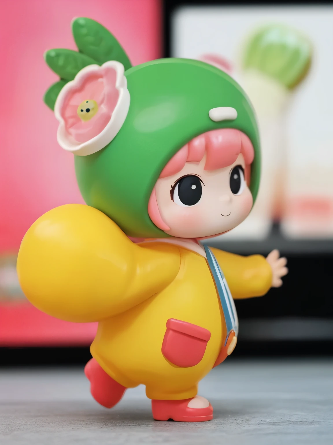 blindbox、Chibi girl acting on stage、wearing a cute fruit costume、Action with a smile、Take a photo from the side