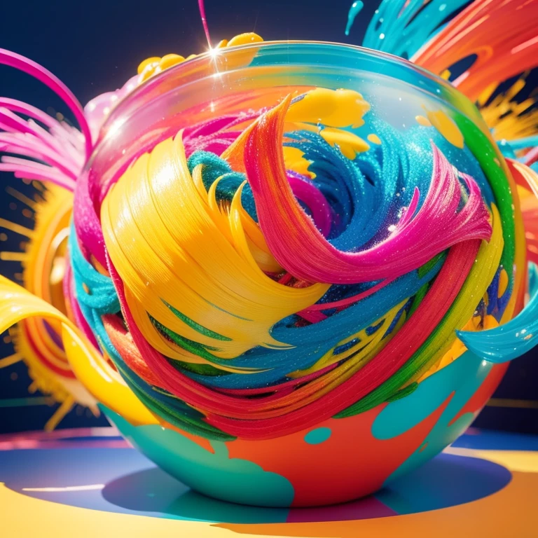 (Best picture quality: 4k, 8k, high-definition: 1.2, masterpiece: 1.2)
Mr. Jellyfish in the glass bathtub, with ultra-detailed, lifelike features, showcases an enraged expression as he splashes vibrant, rich colors of ink around. The ink splash effect (1.37) and sprayed paint (1.37) create a breathtaking background filled with a splash of colorful pigments.

The energetic movement and dynamic power of the abstract art radiate a happy and lively atmosphere, with bold color contrasts enhancing the whimsical and dreamy elements.