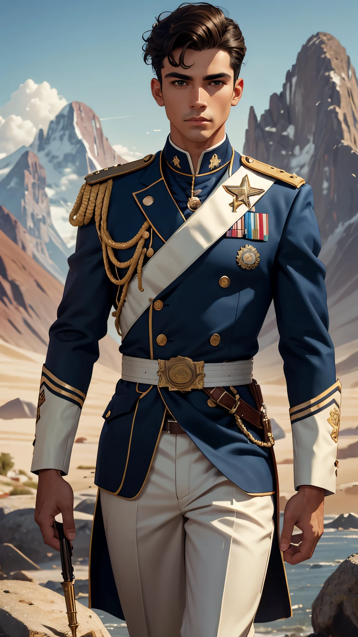 A close up of a man in a military uniform standing in front of a ...