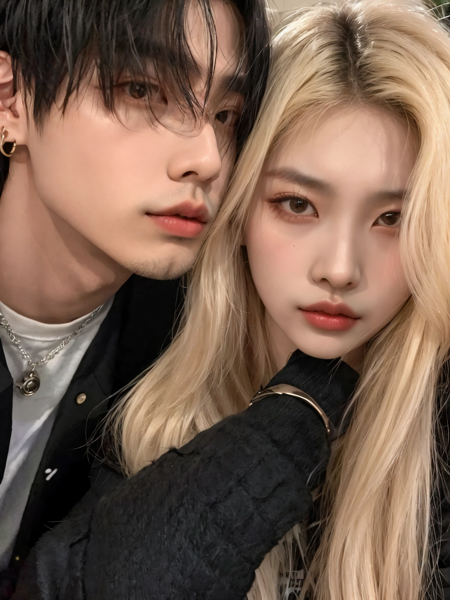 araffe y una mujer de pelo largo y un hombre con una chaqueta negra, cai xukun, son pixivs y junji, kim doyoung, jinyoung shin, kda y sam que, sakimichan y frank franzzeta, yanjun chengt, pose de pareja, nixeu y sakimichan, ulzzang, sha xi