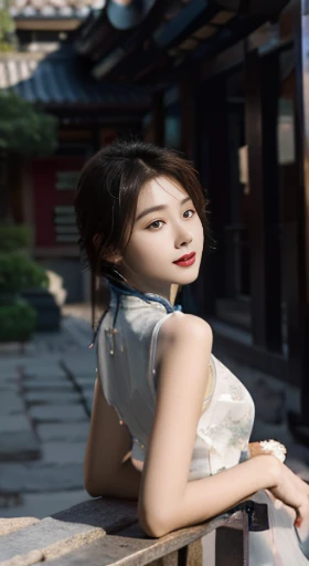 original,masterpiece,Super detailed photos,best quality,ultra high resolution,photo reality,Sunlight,full body portrait,stunningly beautiful,,dynamic poses,delicate face,vibrant eyes,(View from the side),((Beautifully_blue_On the cheongsam)),On the cheongsam,Off the shoulders,Beautifully head flower,Sitting on leather sofa,Very detailed background,Detailed faces,Detailed and complex busy background,untidy,abundant cleavage,Milky white W,highly refined skin,Authentic skin details,Visible pores,lock focus,volumetric fog,8K Ultra HD,digital SLR camera,high quality,film grain,White skin,photorealism,DL,A metropolis in a future dystopia , looking from bottom to top, translucent