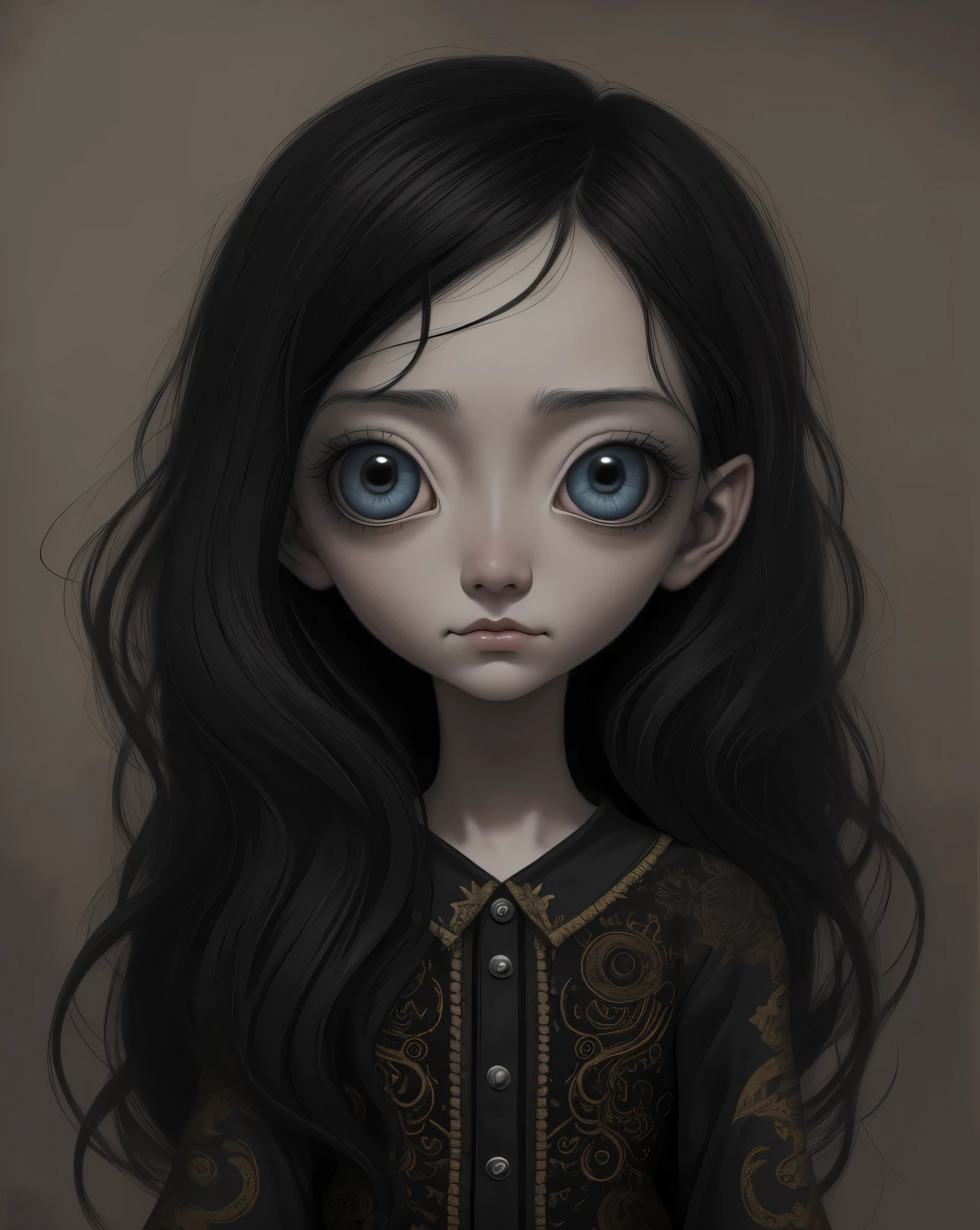 Un primer plano de una chica muy triste con el pelo largo (rubio) Y los grandes ojos azules mostrando enormes ((pechos)), Anton Semenov, Mark Ryden muy detallado, Designed by Mark Ryden, Mark Ryden en el estilo de, Designed by Mark Ryden, inspirado por Mark Ryden, Naoto Hattori, Adorable pintura digital, hermoso rostro. dark fantasy, Estilo Wlop Loish y Clamp, desnuda," lagrimas negras en los ojos"