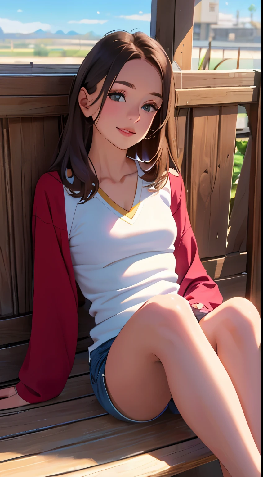 Chica muy linda y hermosa,(Hermoso rostro y ojos muy detallados.:1.2),sonrisa,tiro de vaquero, (blusa blanca con volantes detallados),LONG SLEEVE REST SITTING ON A WHITE SHEET,piernas abiertas,sin bragas, dynamic angle