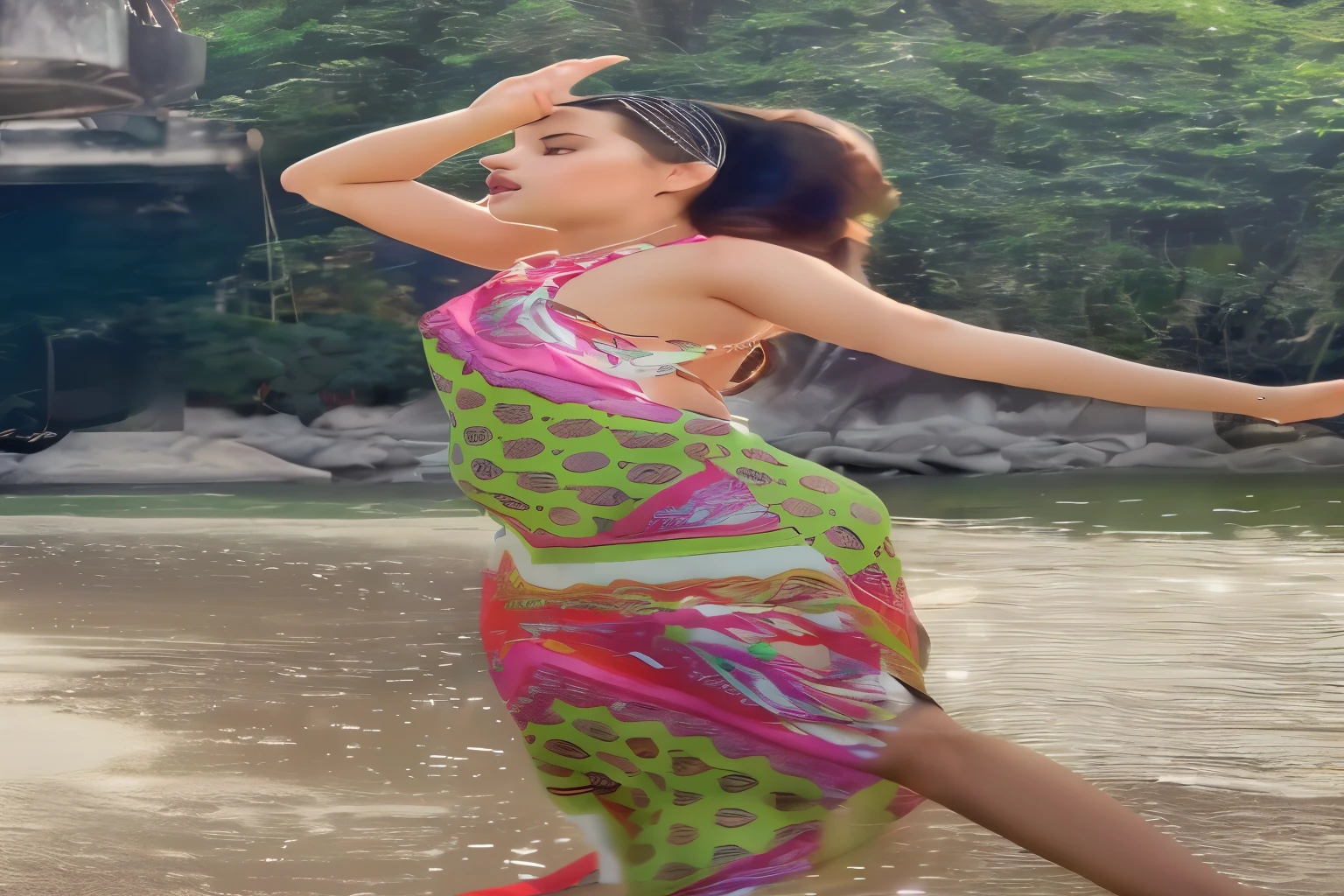 (best quality,high resolution,Beautiful detailed eyes,White lighting:1.2),red eyes, looking at viewer, long hair, black hair, long boots, black footwear, blush, sitting, long sleeves, bangs, parted lips, black hair, dress, knees up, brown hair, white skirt, frills, skirt,thighs, sidelocks,