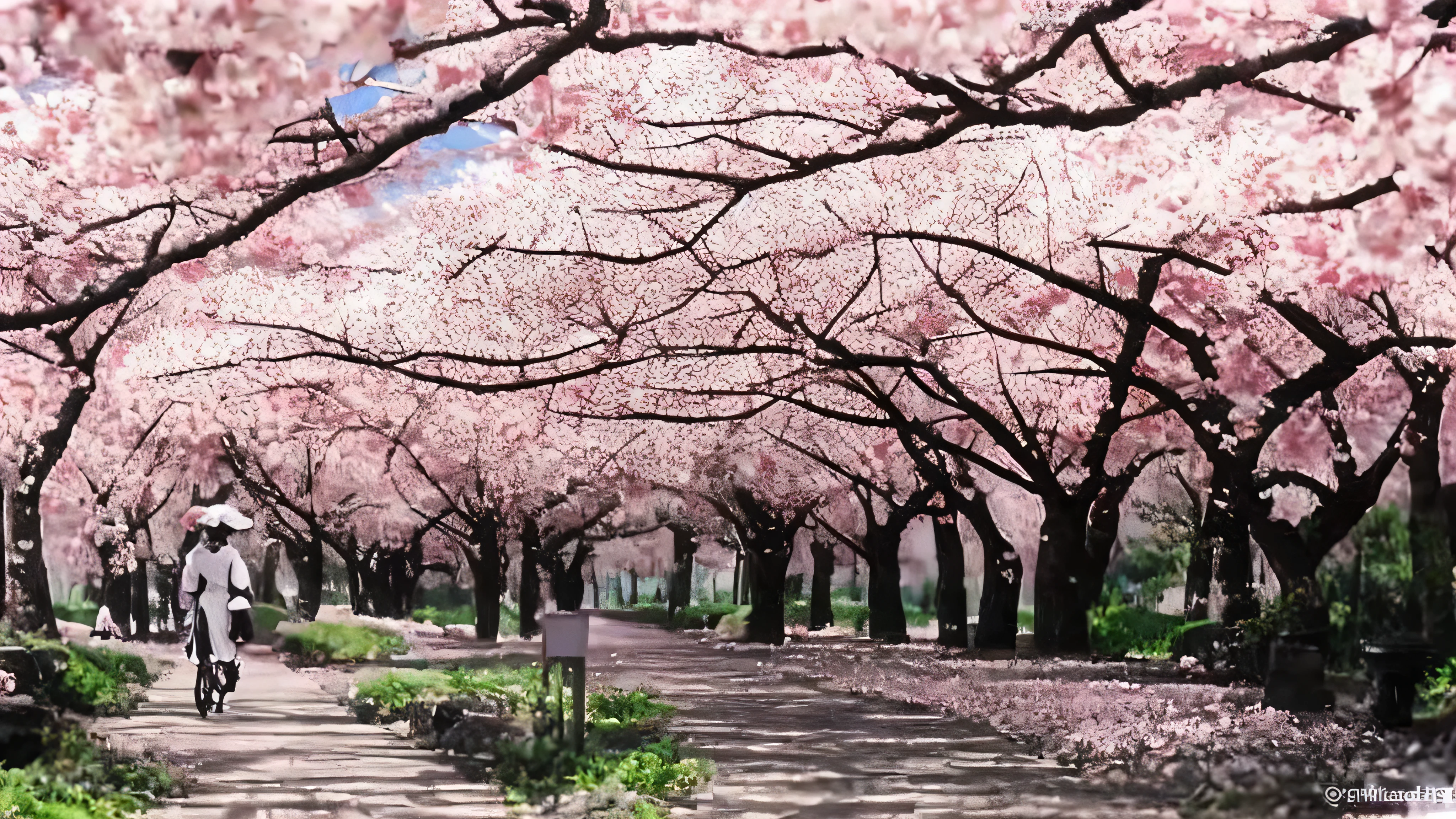 Beautiful cherry blossom trees　Japanese style　A touch of Ghibli style