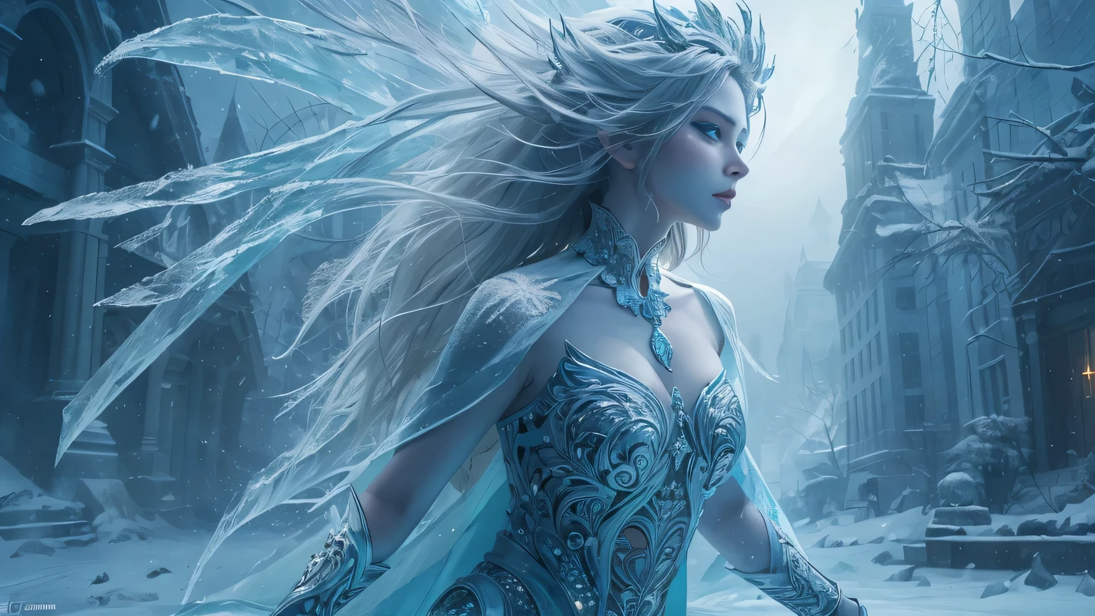 a beautiful portrait of an winter goddess with ice hair Rutkowski and Raymond Swanland,snowflakes falling,ultra realistic digital,faize <lora:faize-sdxl:0.8>,<lora:add-detail-xl:1.6>,by diegocr